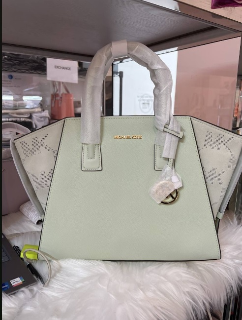 [S] MICHAEL KORS AVRIL LG TZ LEATHER SATCHEL BAG,ATOM GREEN, 196163092256 (SMK111)