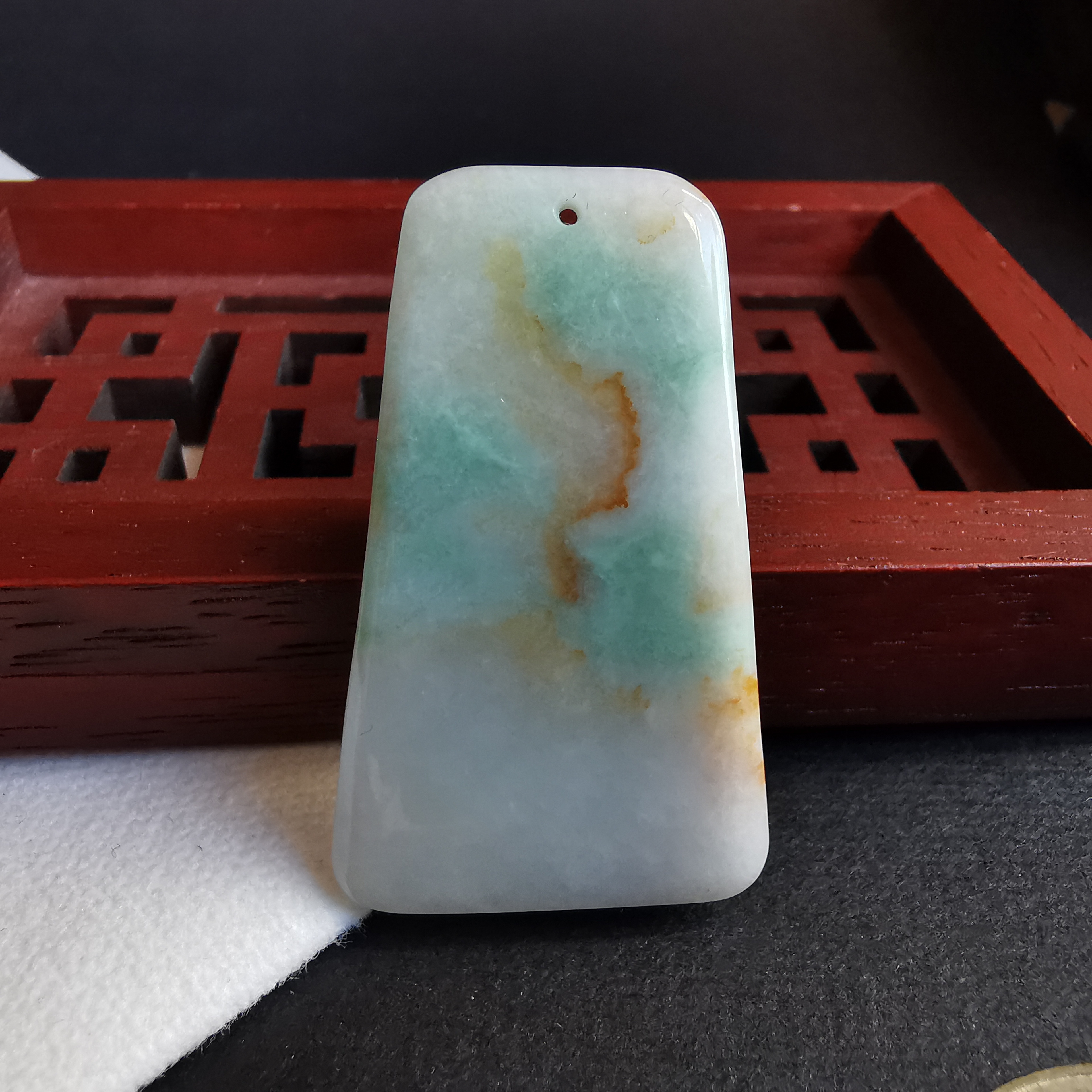 三彩無事牌吊墜, 天然翡翠A玉, 緬甸玉, Jade, Jadeite