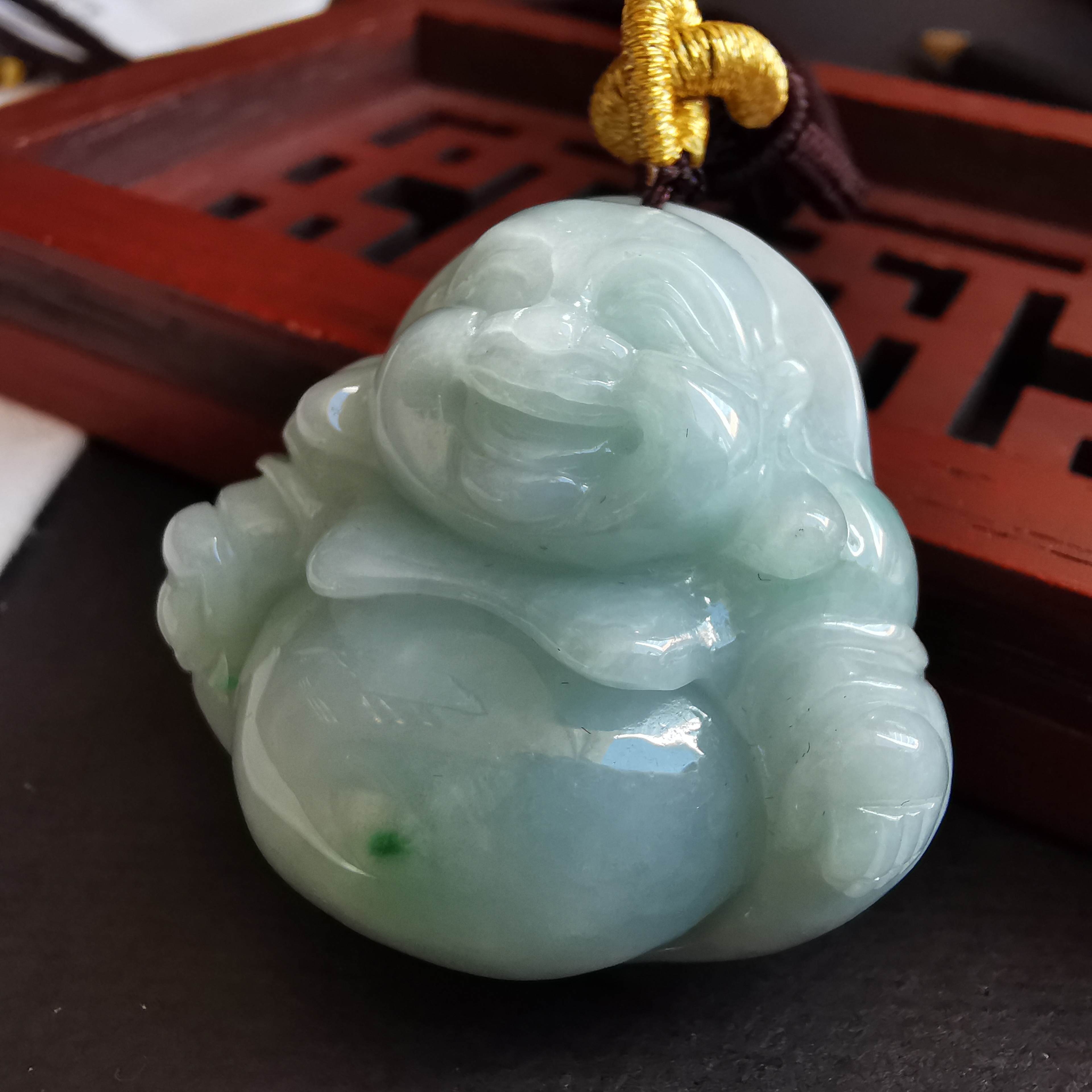 J2049 飄綠笑佛吊墜