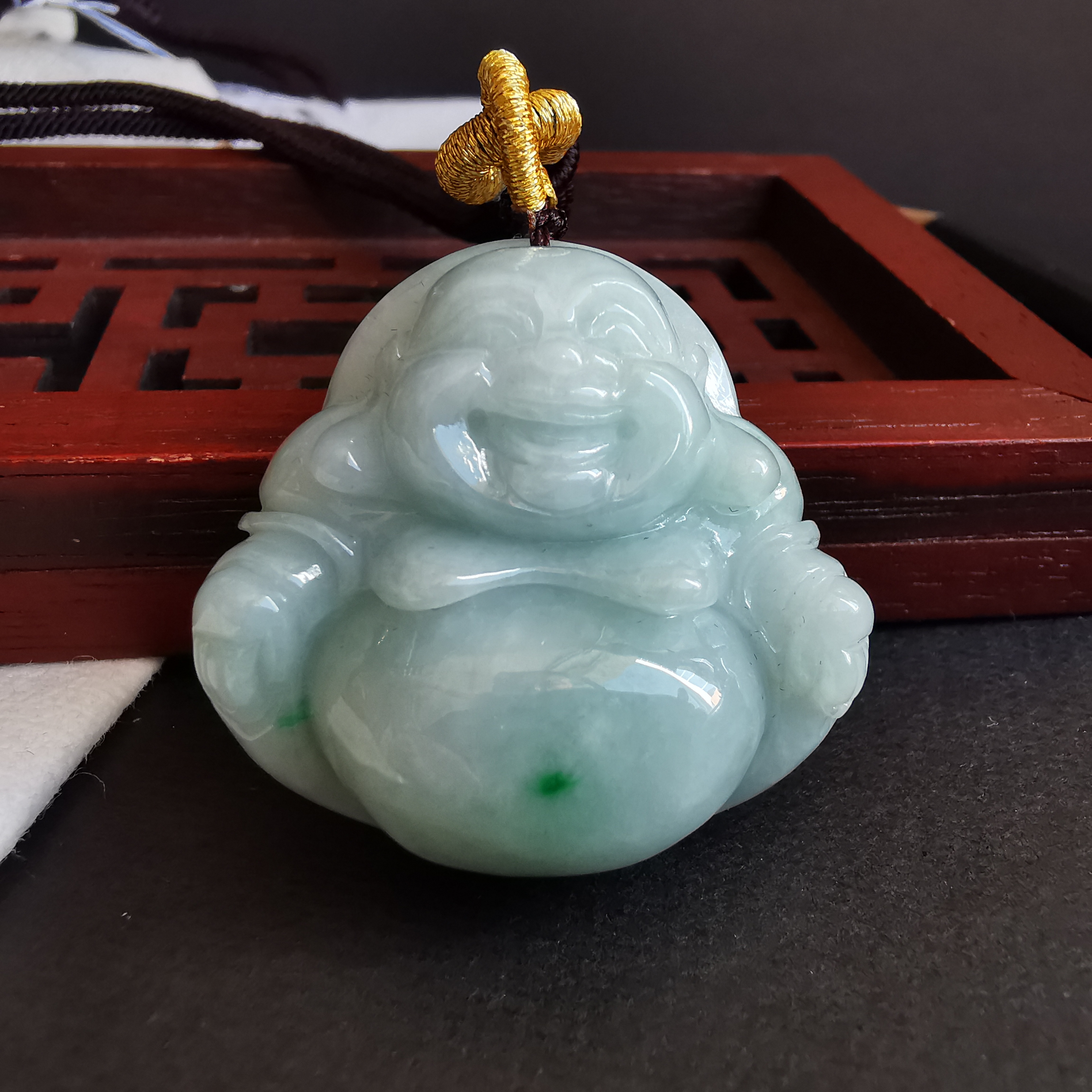 飄綠笑佛吊墜, 天然翡翠A玉, 緬甸玉, Jade, Jadeite