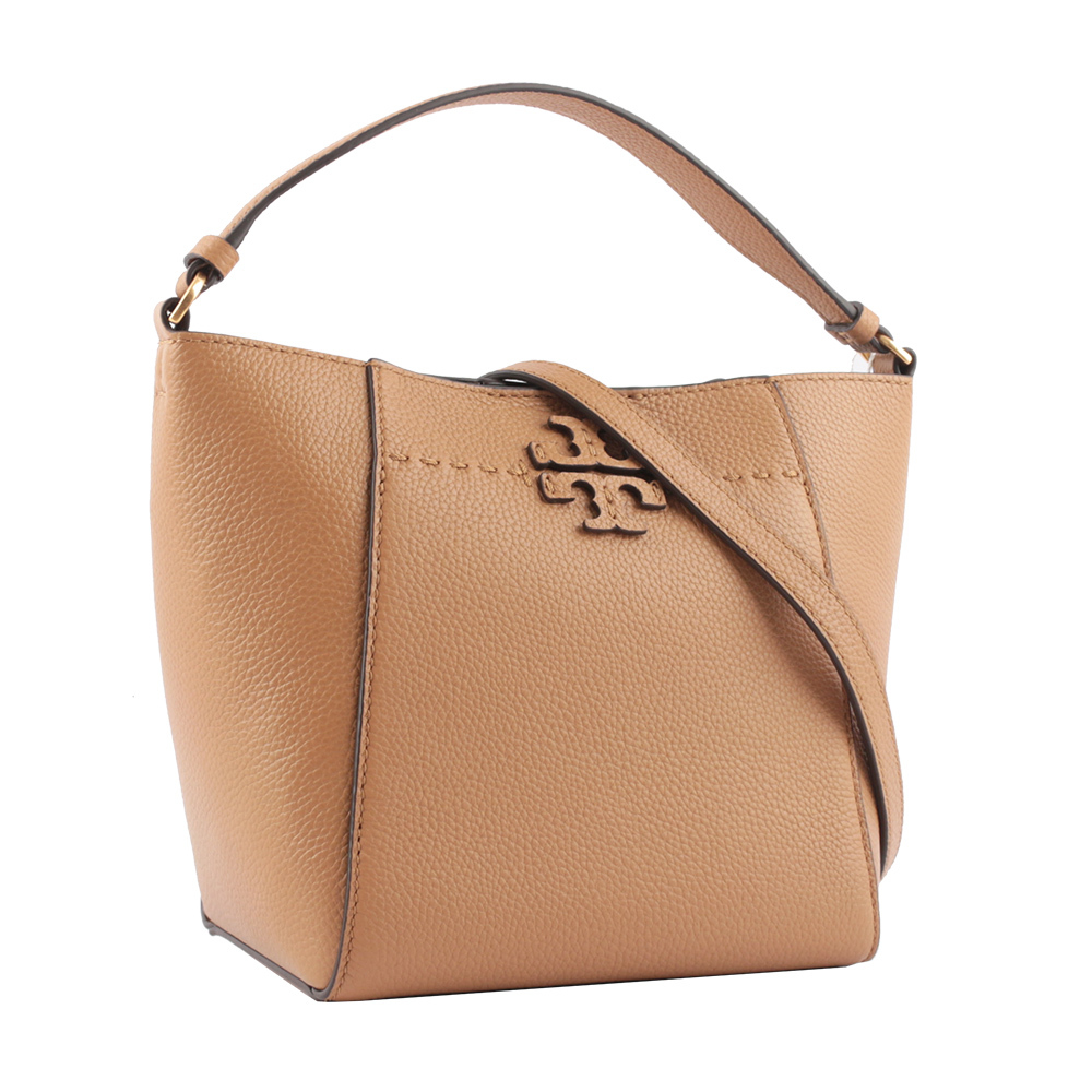 【TORY BURCH】McGRAW 荔枝皮革小型水桶包(提拉米蘇)