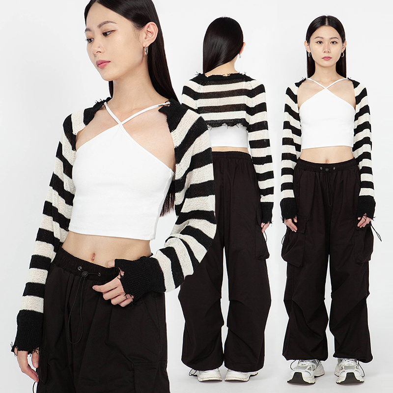 條紋針織罩衫外套