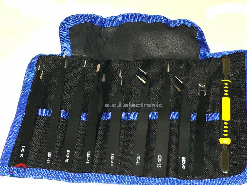 【UCI電子】(D-57) 不銹鋼鑷子套裝 尖頭彎頭鑷子拆機撬棒10件套帆布袋裝 鑷子工具包
