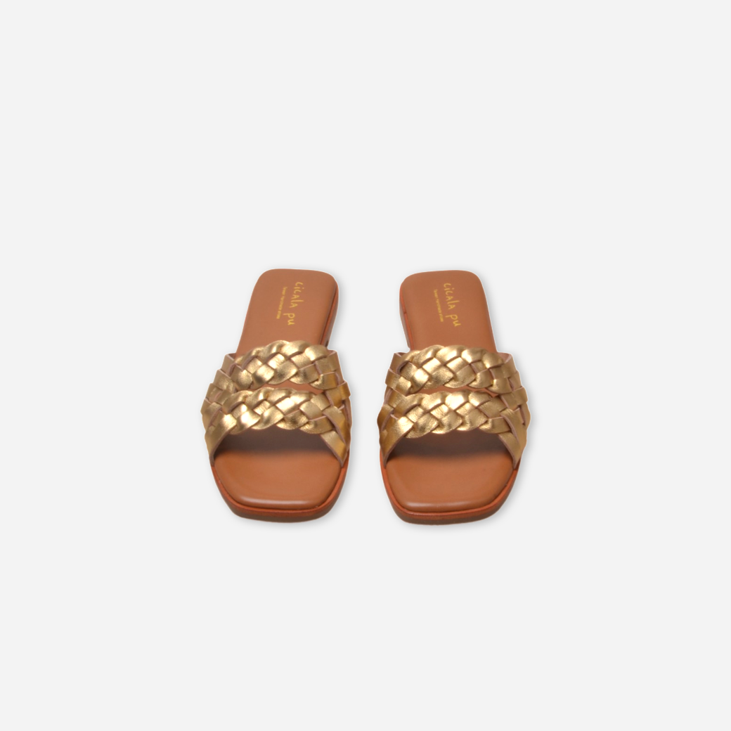 7912 金色辮子 手工編織涼鞋