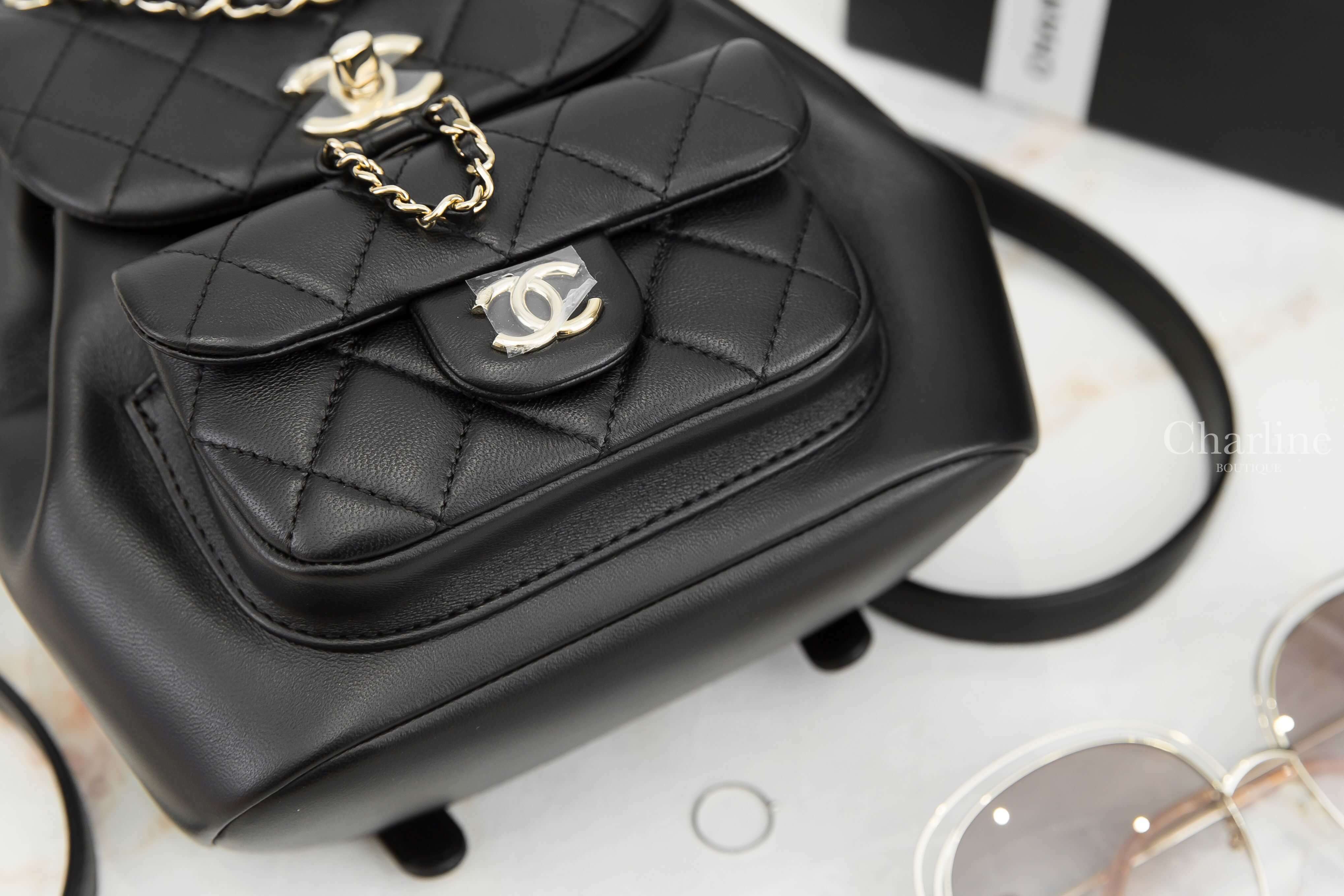 Chanel Backpack 黑色金CC金鍊羊皮菱格紋手提後背包-Charline Boutique 精品代購