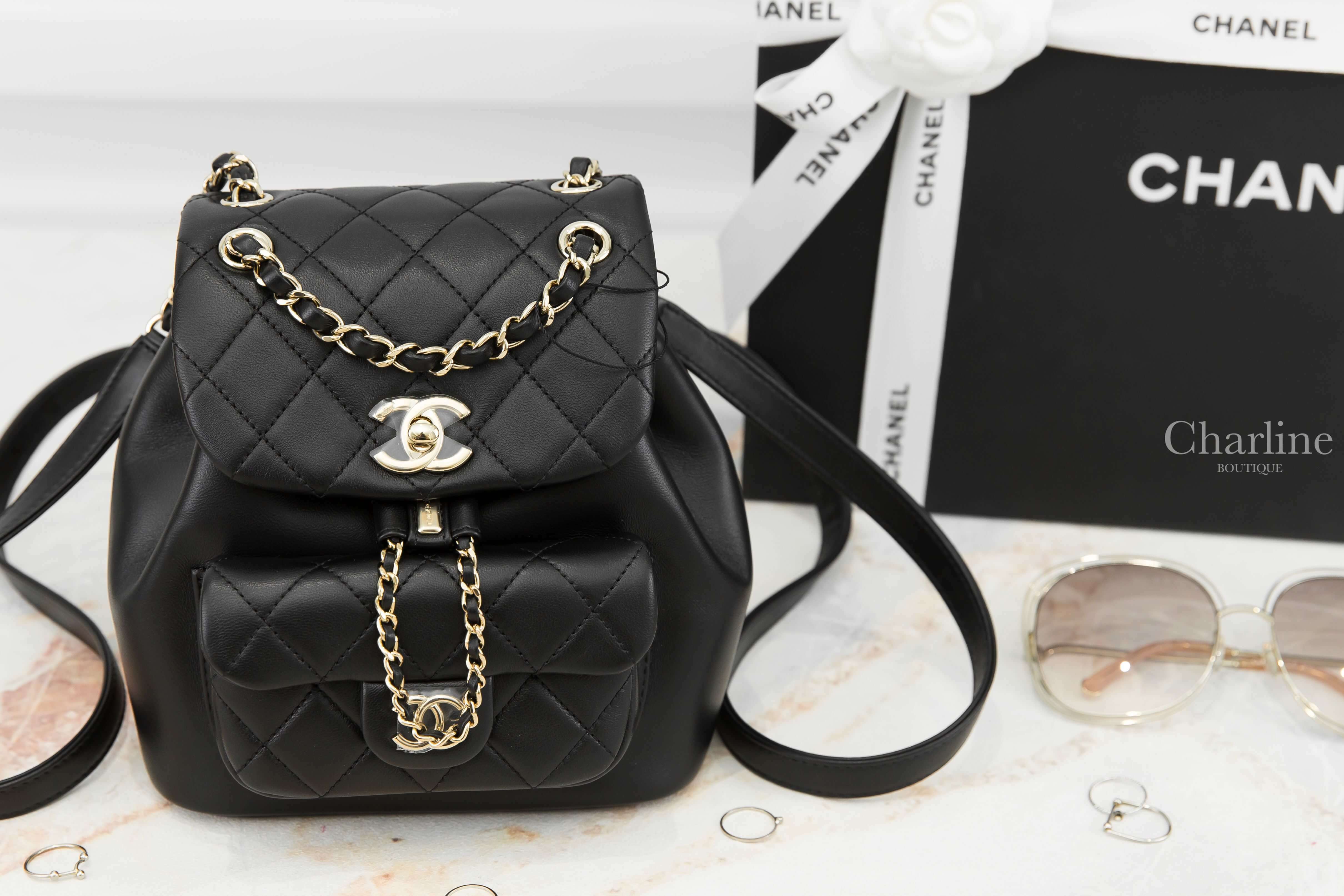 Chanel Backpack 黑色金CC金鍊羊皮菱格紋手提後背包-Charline Boutique 精品代購