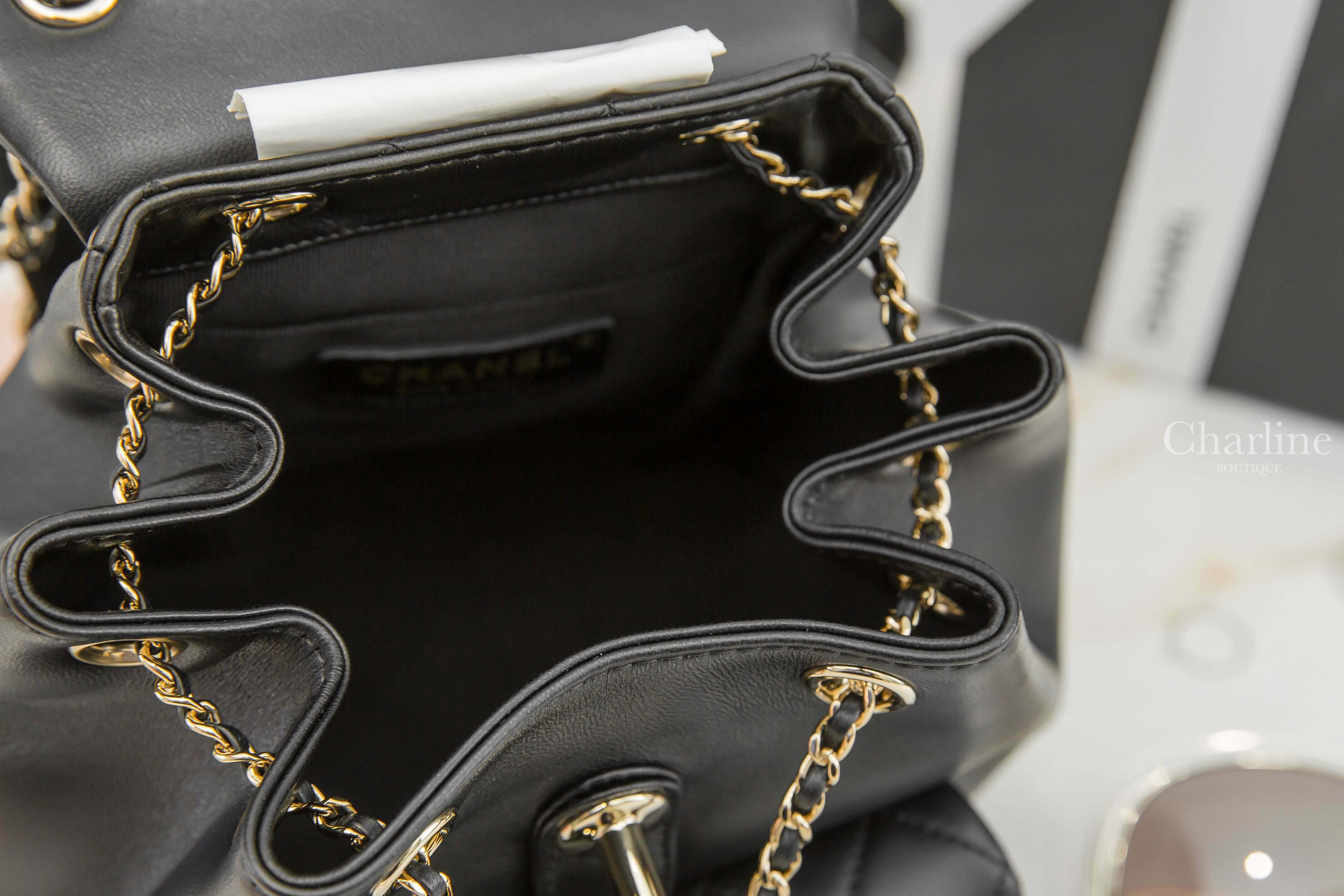 Chanel Backpack 黑色金CC金鍊羊皮菱格紋手提後背包-Charline Boutique 精品代購