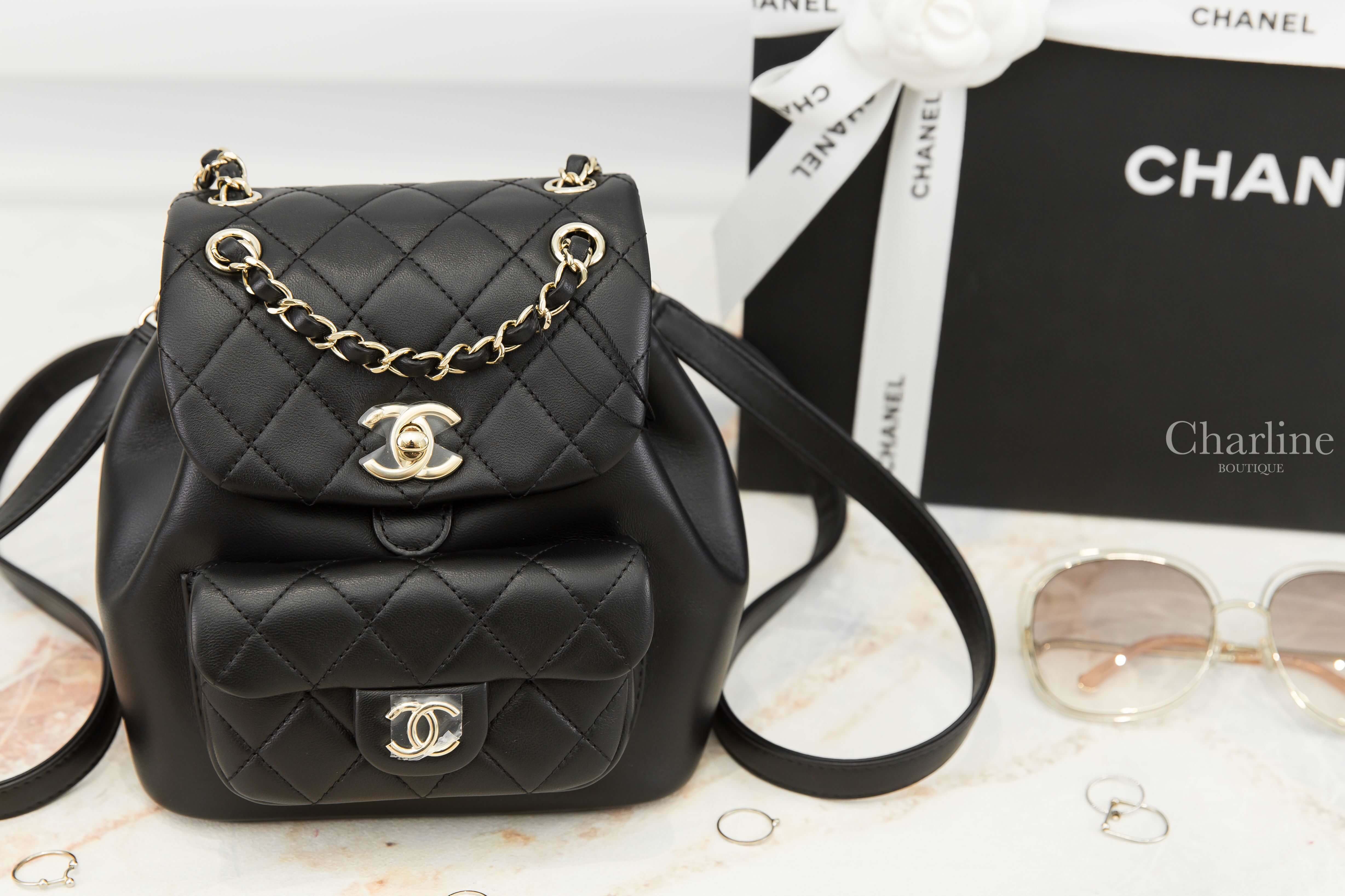 Chanel Backpack 黑色金CC金鍊羊皮菱格紋手提後背包-Charline Boutique 精品代購