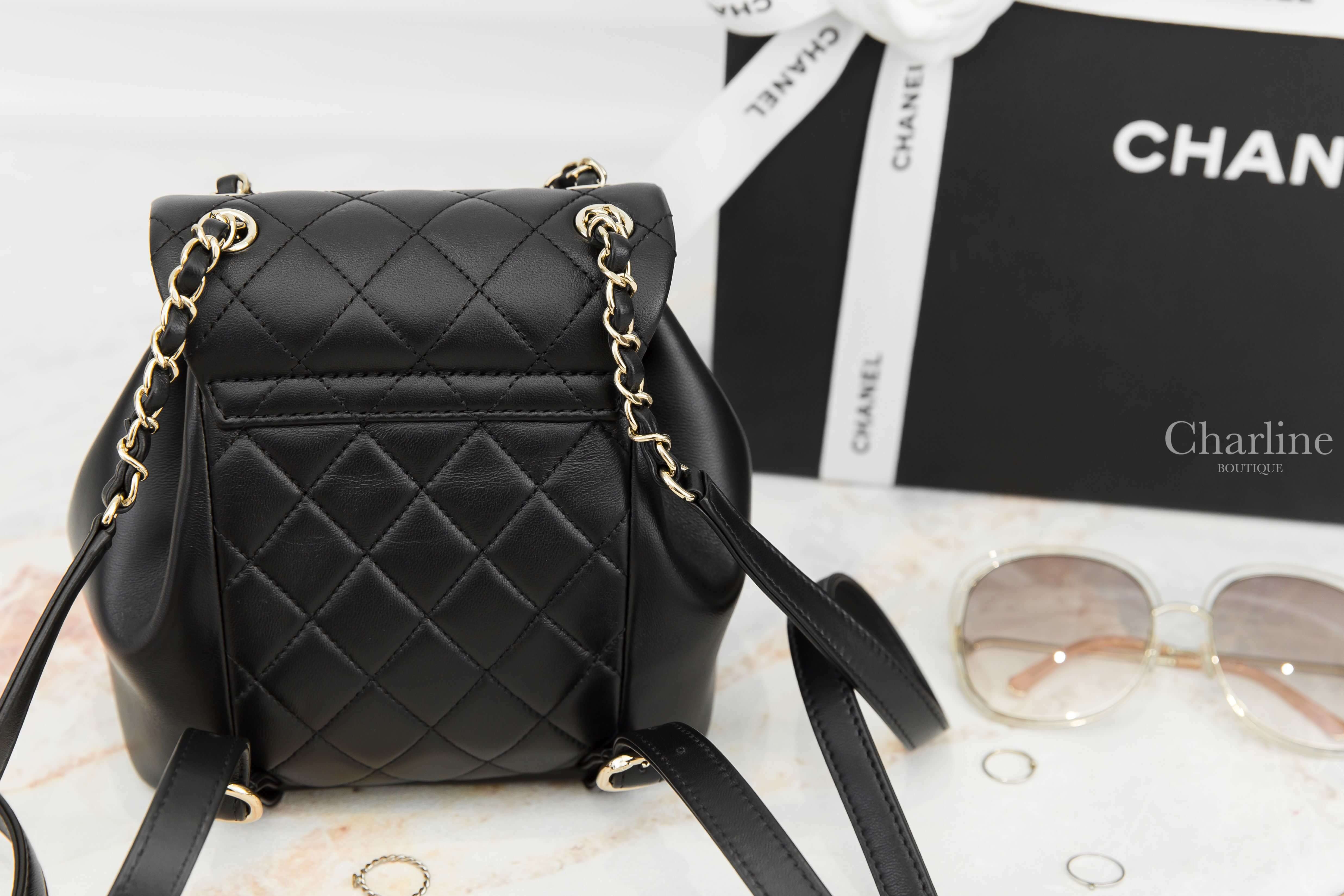 Chanel Backpack 黑色金CC金鍊羊皮菱格紋手提後背包-Charline Boutique 精品代購
