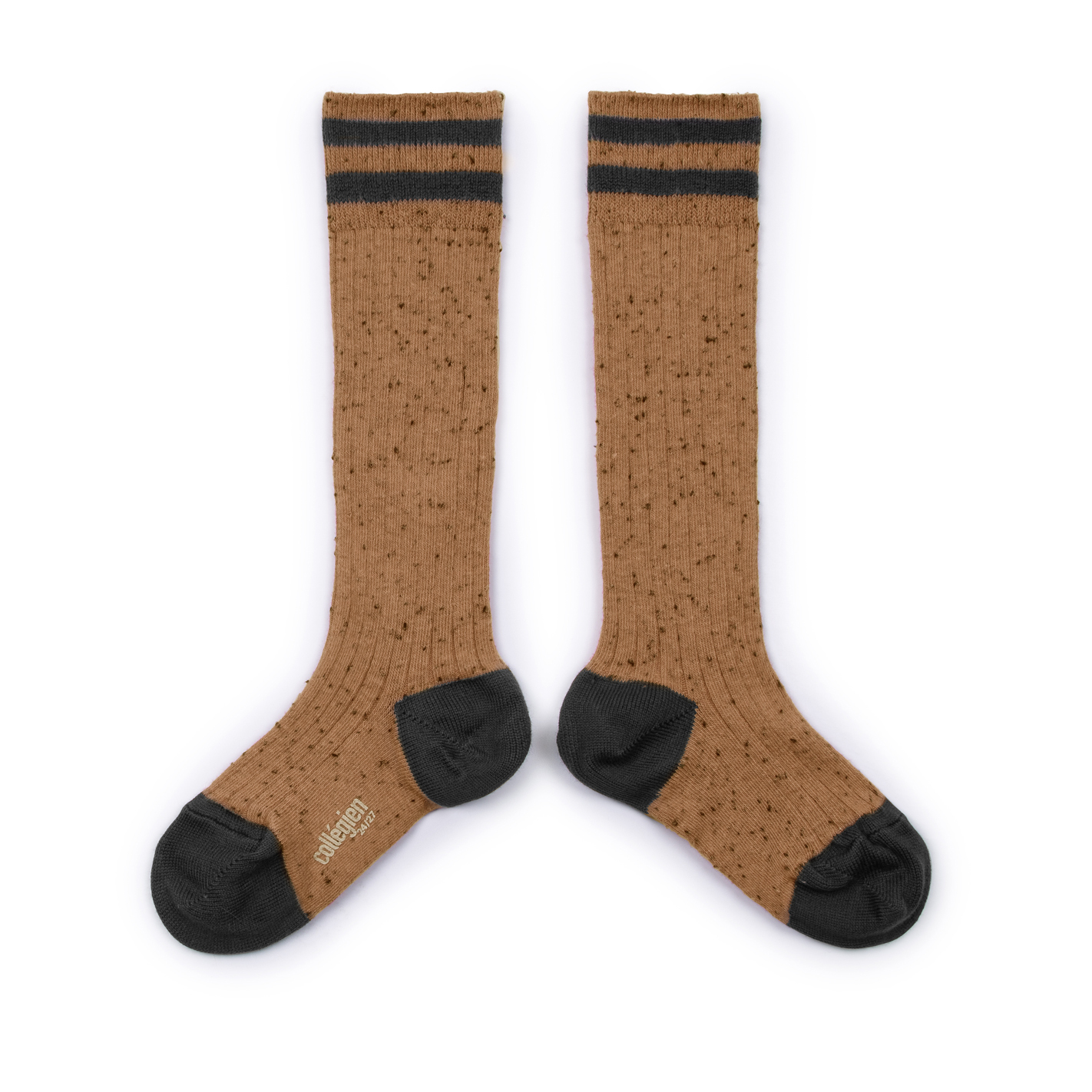 COLLÉGIEN - Noa Ribbed Nepp-Yarn Varsity Knee-High Socks（Caramel au Beurre Sale）