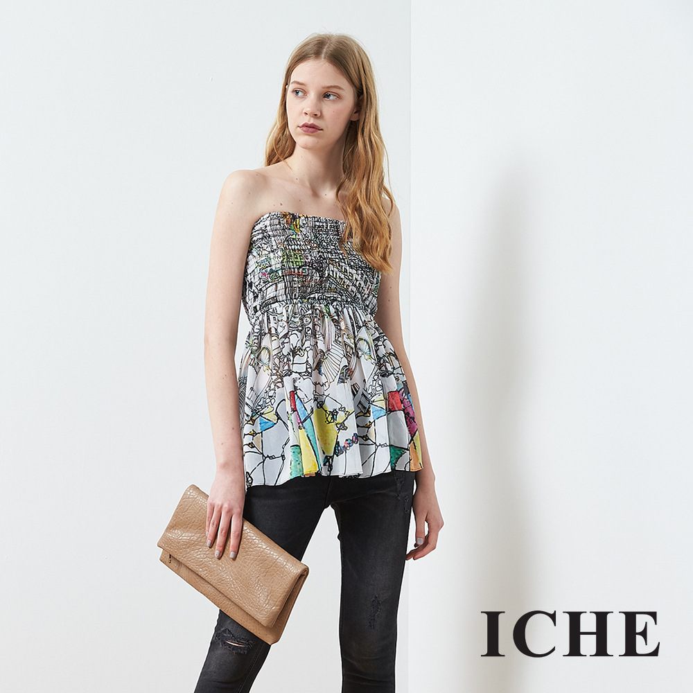 度假印花時尚平口造型上衣