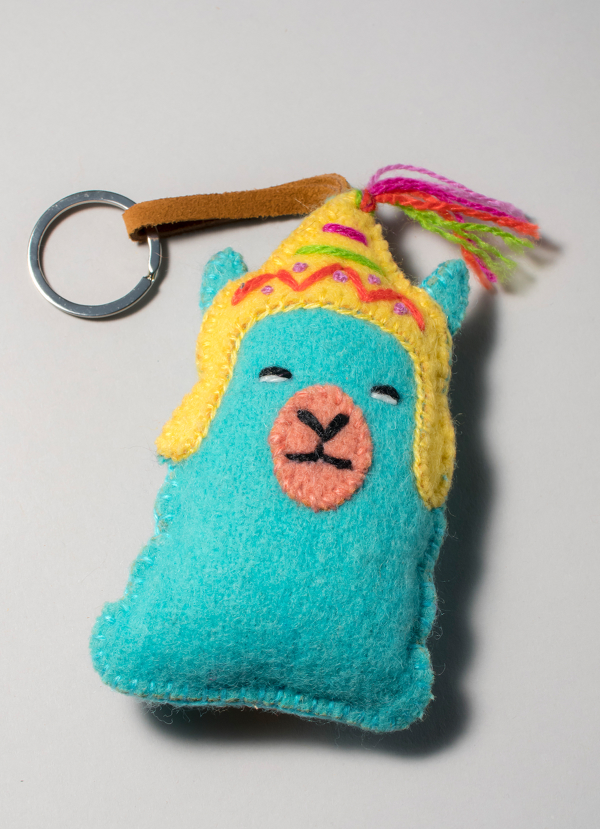 【秘魯國家館】ST.MALO 秘魯工匠手工刺繡表情包羊駝鑰匙圈-2232UH-14CM-不小心翻白眼-土耳其藍