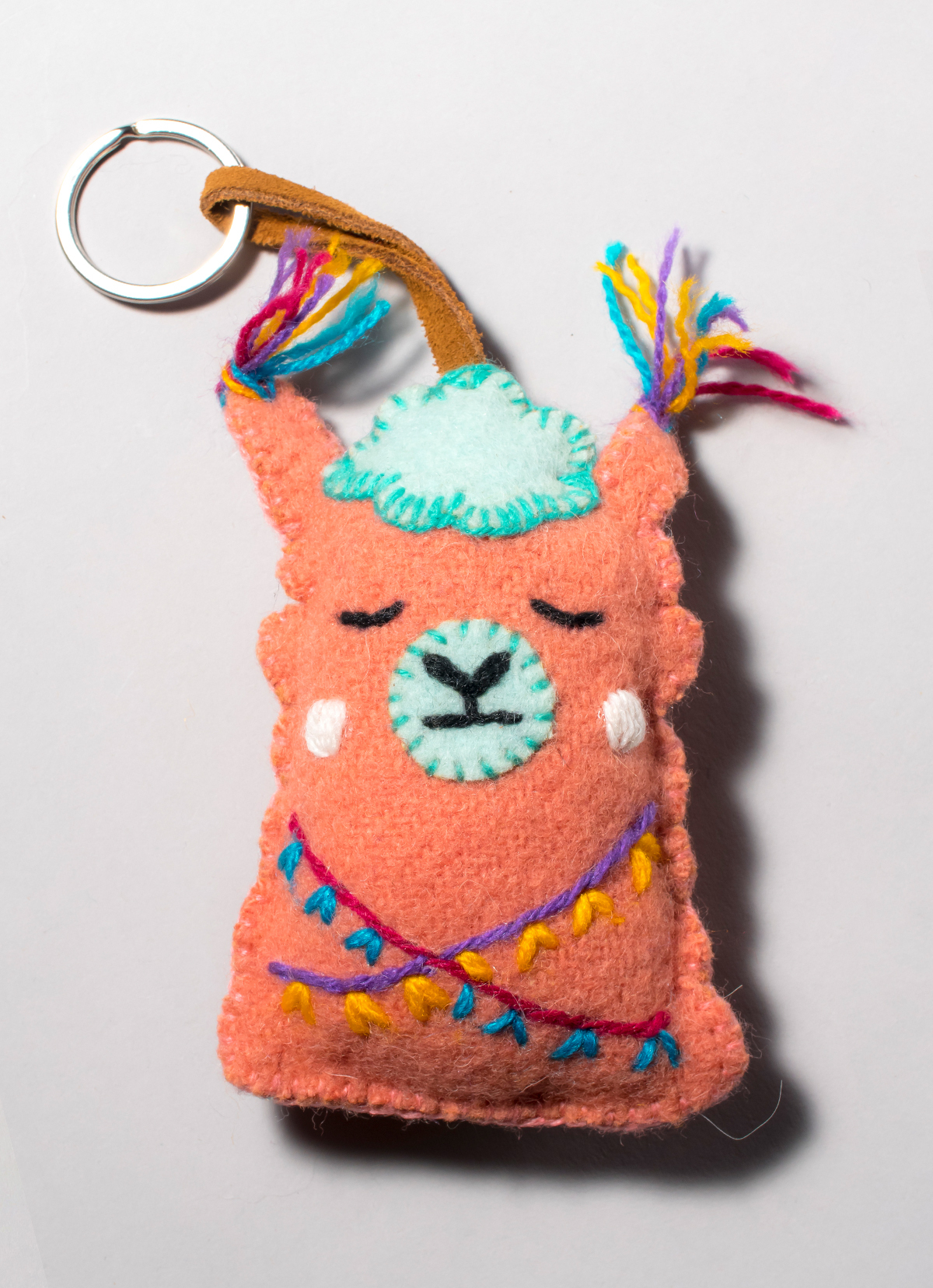 【秘魯國家館】ST.MALO 秘魯工匠手工刺繡表情包羊駝鑰匙圈-2231UH-12CM-讓我靜一靜-橘