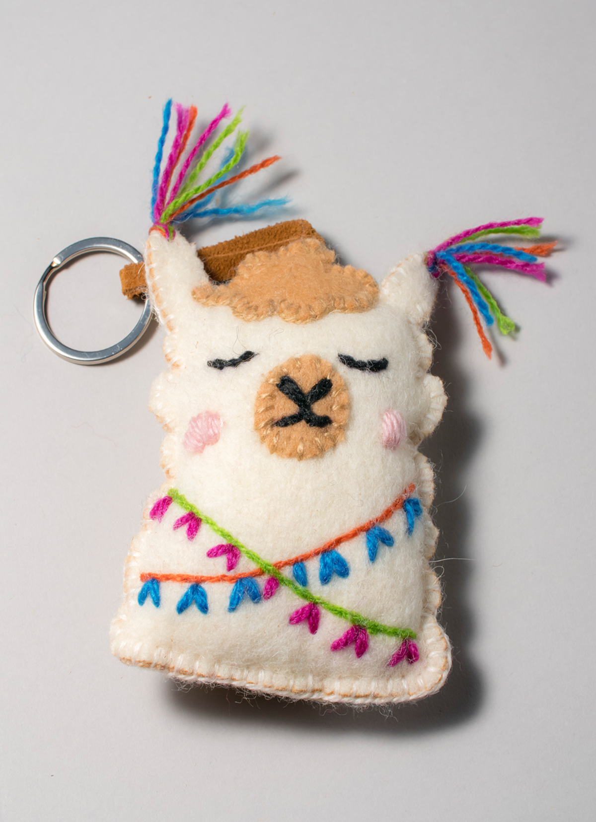 【秘魯國家館】ST.MALO 秘魯工匠手工刺繡表情包羊駝鑰匙圈-2231UH-12CM-讓我靜一靜-白