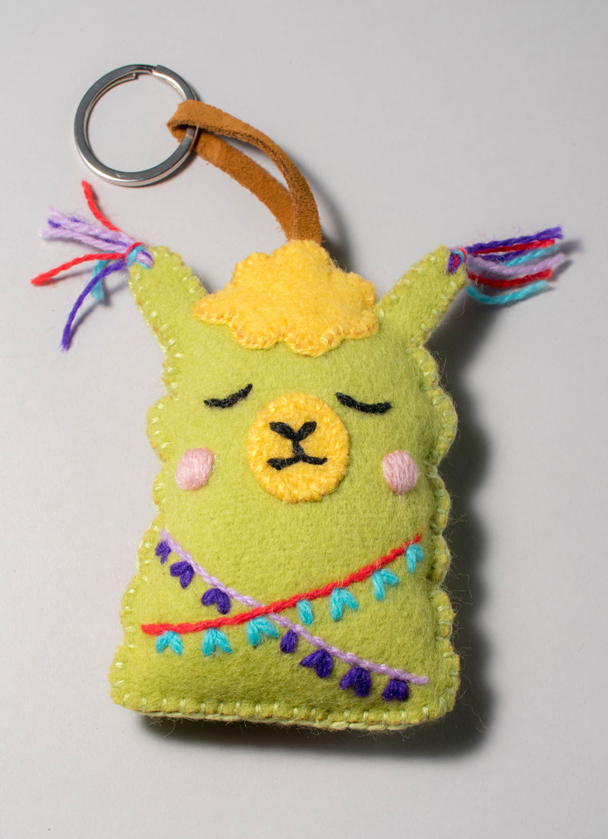 【秘魯國家館】ST.MALO 秘魯工匠手工刺繡表情包羊駝鑰匙圈-2231UH-12CM-讓我靜一靜-綠