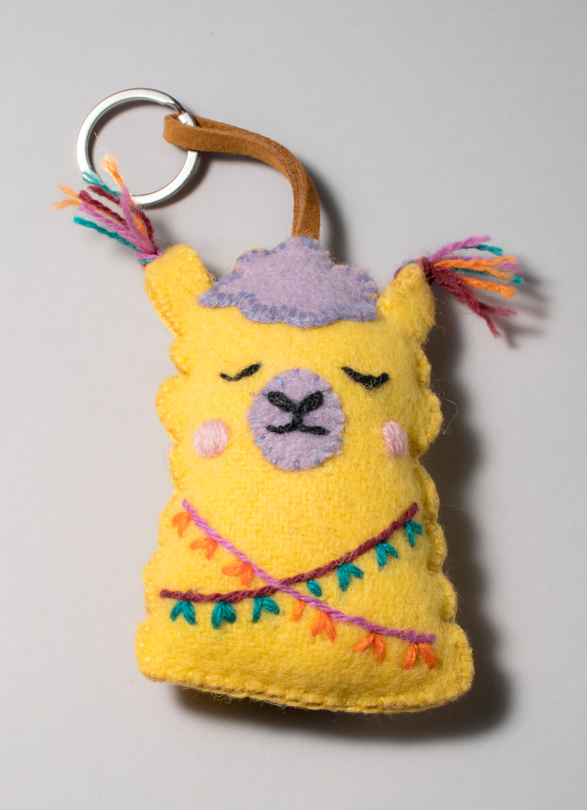【秘魯國家館】ST.MALO 秘魯工匠手工刺繡表情包羊駝鑰匙圈-2231UH-12CM-讓我靜一靜-黃