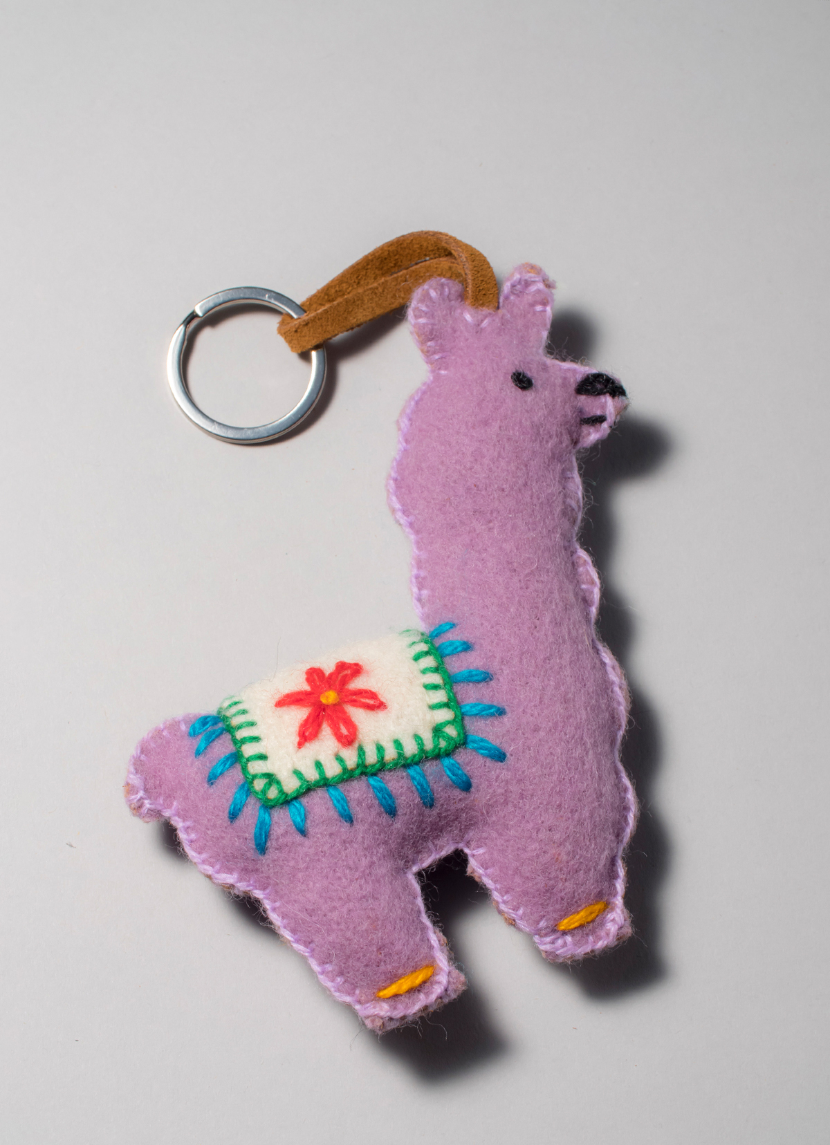 【秘魯國家館】ST.MALO 秘魯工匠手工刺繡表情包羊駝鑰匙圈-2229UH-13CM-小眼句點-紫