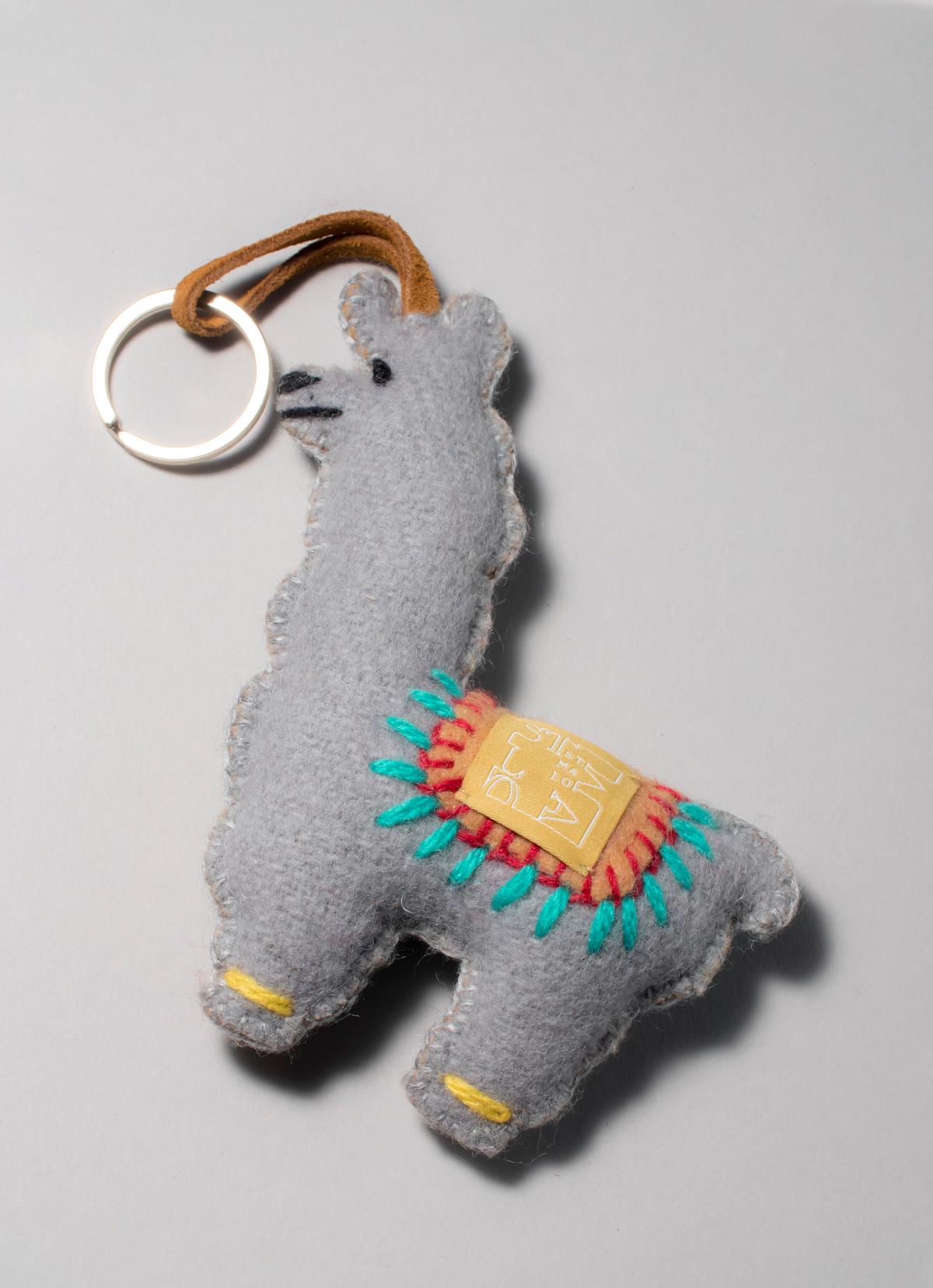 【秘魯國家館】ST.MALO 秘魯工匠手工刺繡表情包羊駝鑰匙圈-2229UH-13CM-小眼句點-灰