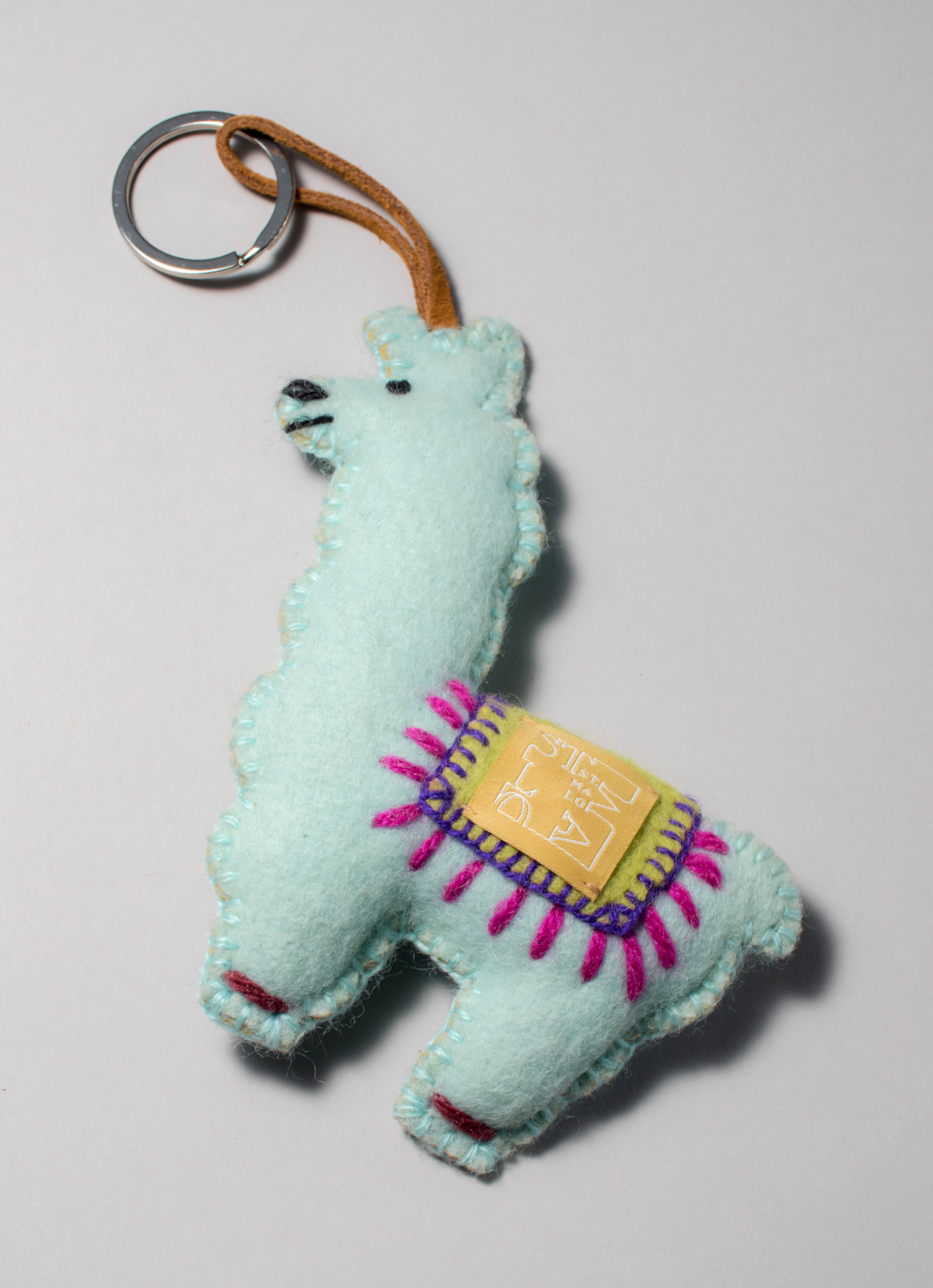 【秘魯國家館】ST.MALO 秘魯工匠手工刺繡表情包羊駝鑰匙圈-2229UH-13CM-小眼句點-藍綠