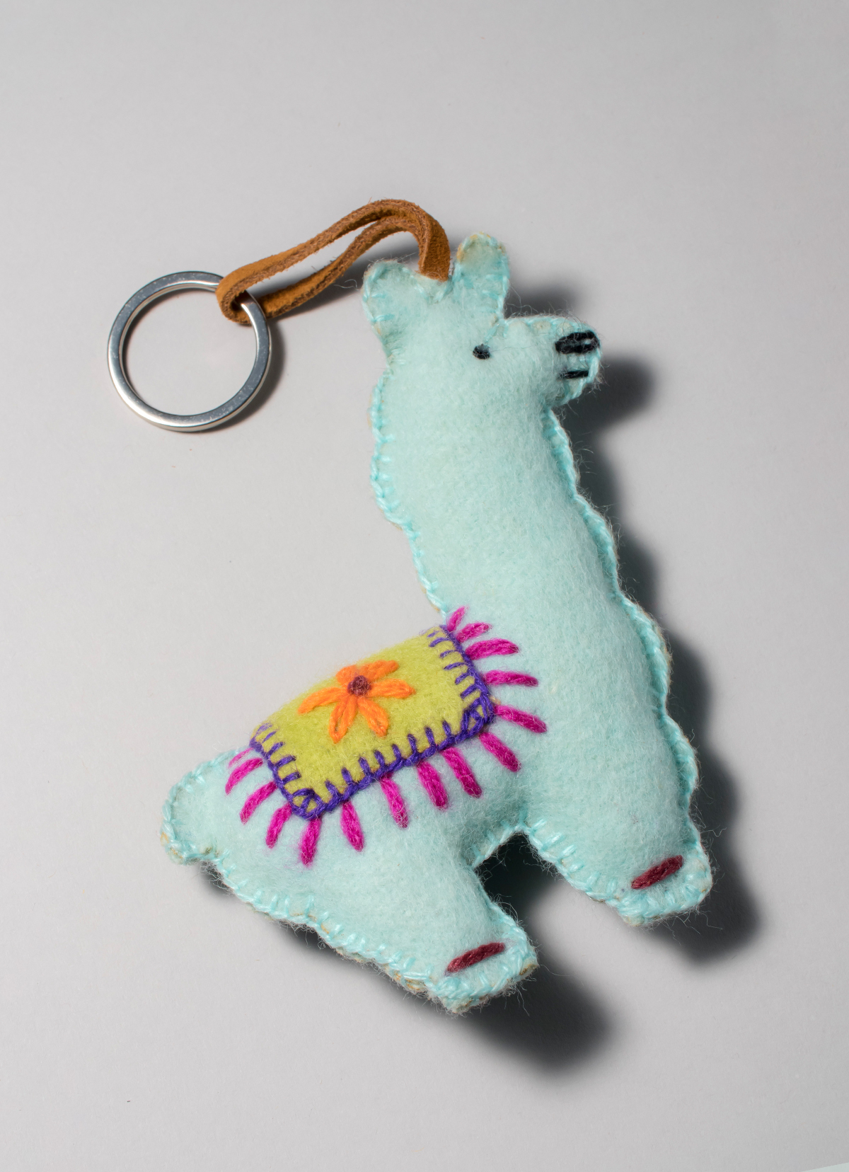 【秘魯國家館】ST.MALO 秘魯工匠手工刺繡表情包羊駝鑰匙圈-2229UH-13CM-小眼句點-藍綠