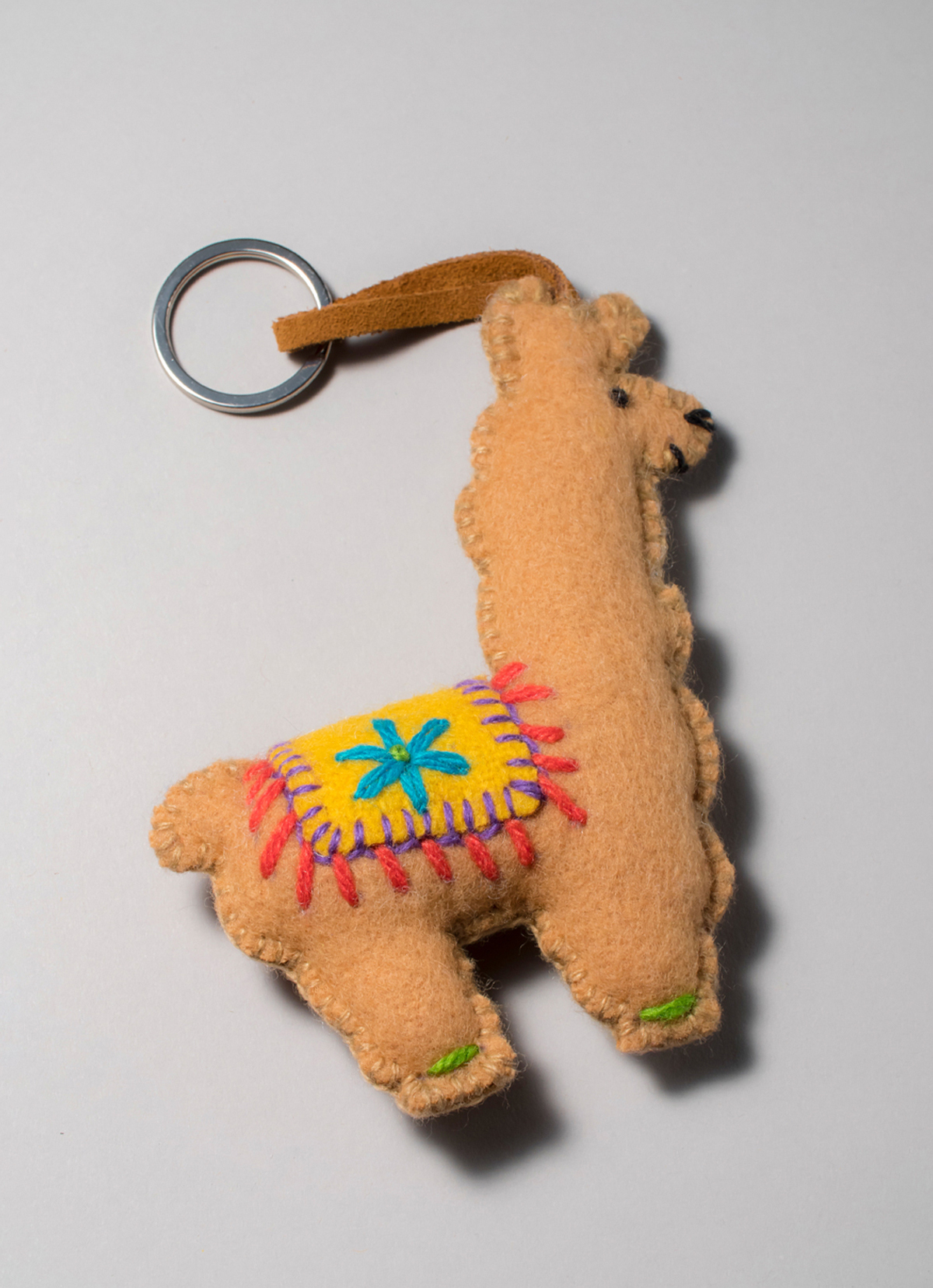【秘魯國家館】ST.MALO 秘魯工匠手工刺繡表情包羊駝鑰匙圈-2229UH-13CM-小眼句點-駝