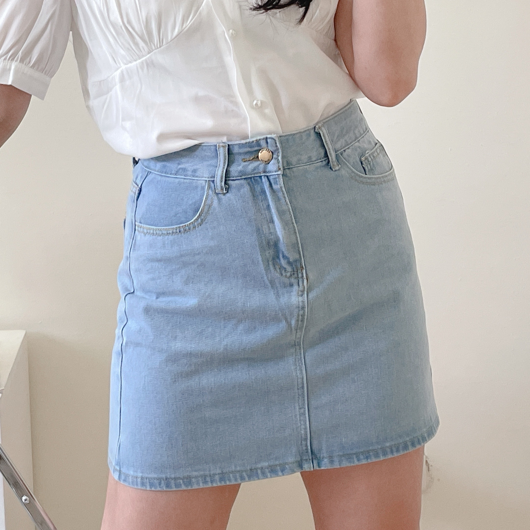 高腰顯瘦A字牛仔短裙(2 colors)