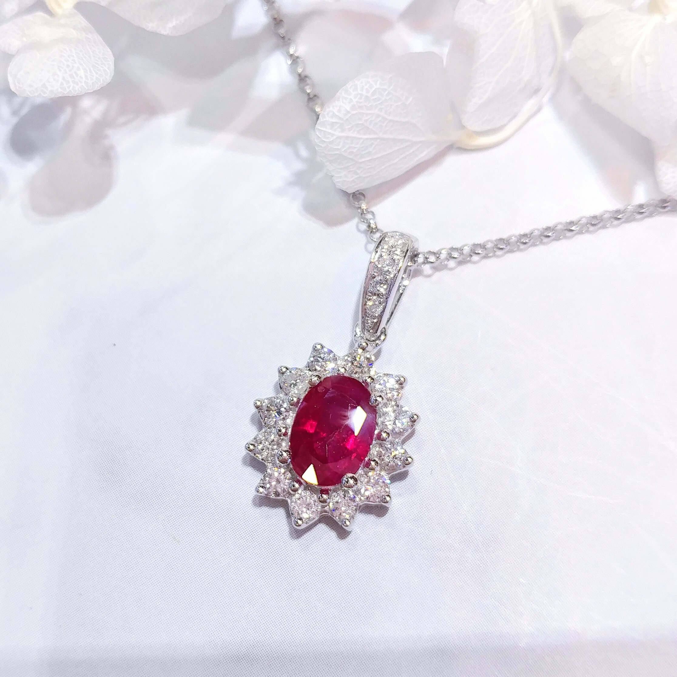 18K White Gold 0.91ct Ruby and Diamond Pendant