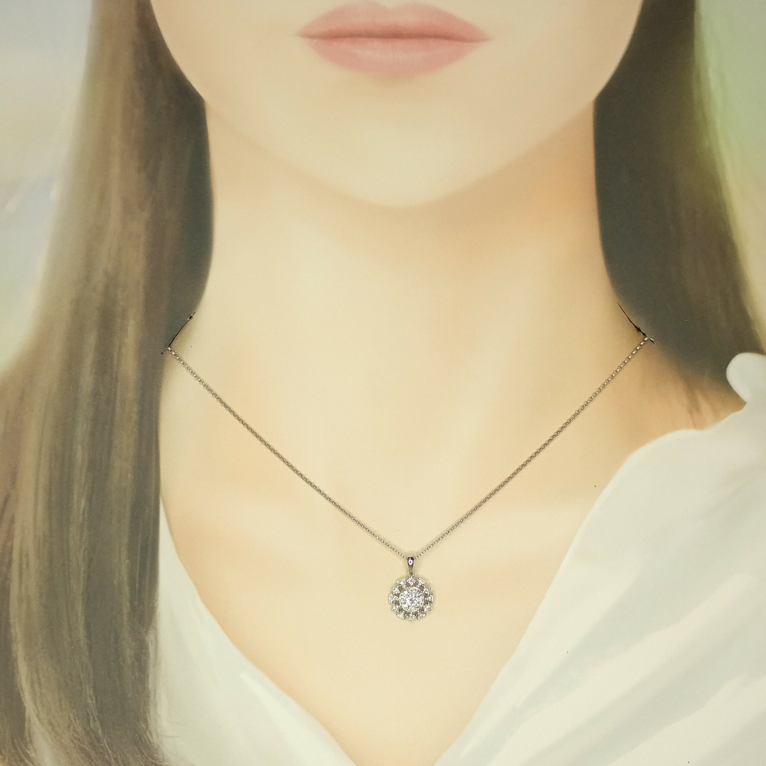 全新18K白金37份鑽石吊墜