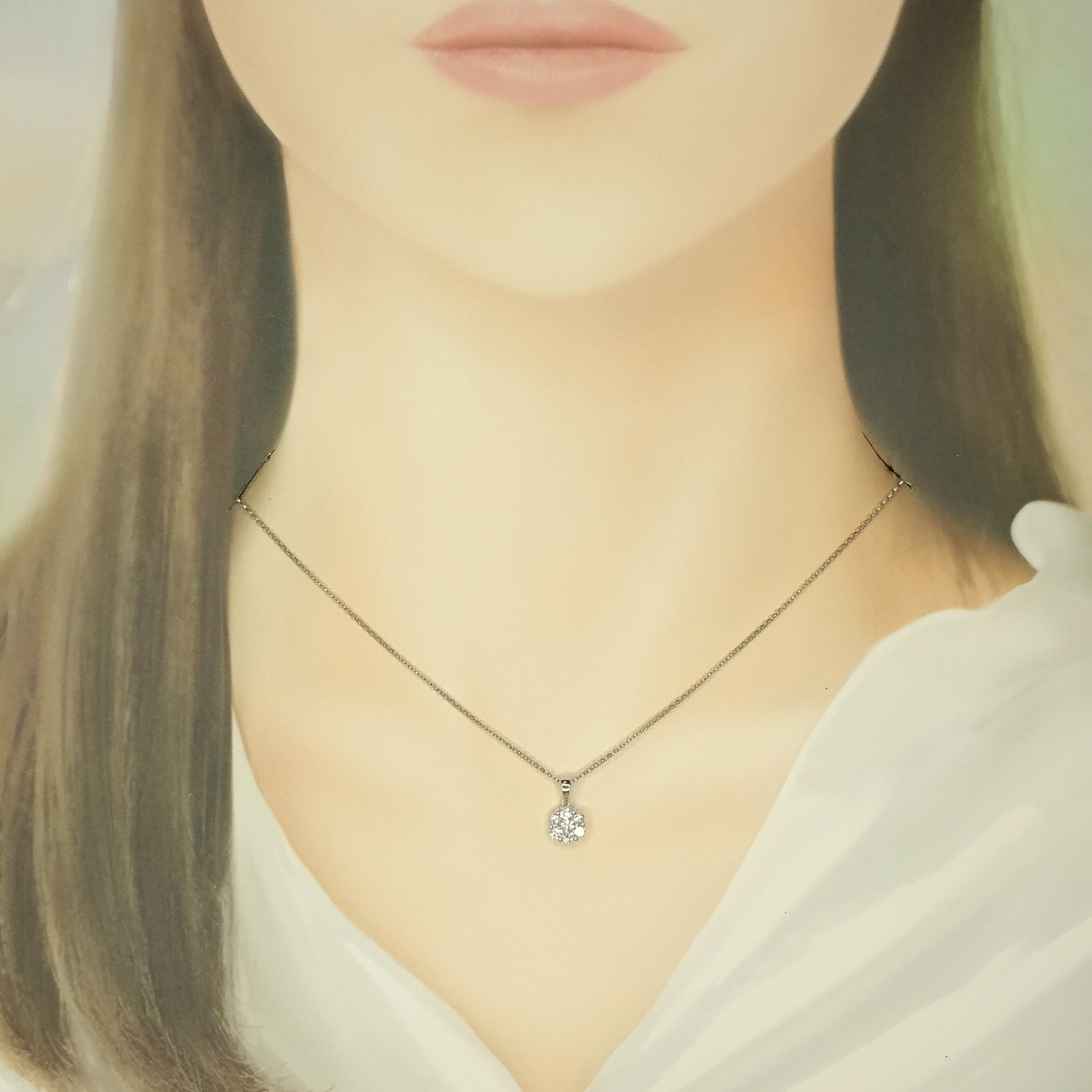 全新18K白金40份鑽石吊墜