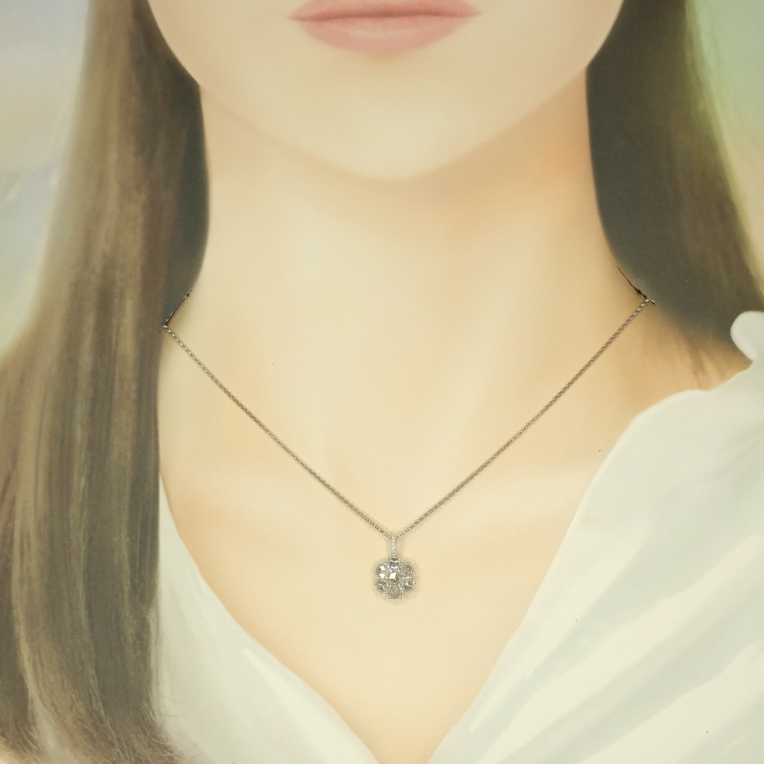 全新18K白金77份鑽石吊墜