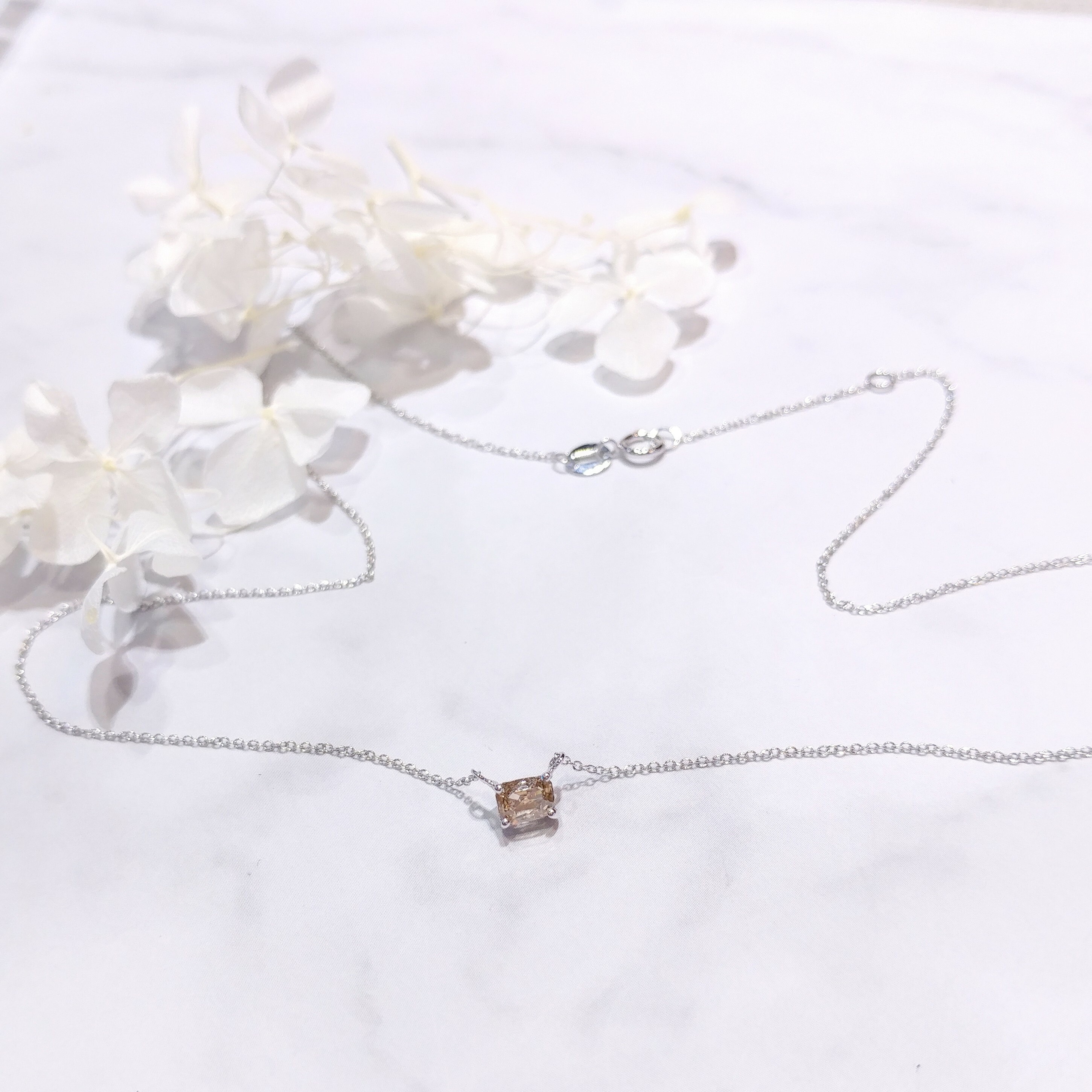 全新18K白金【單粒57份咖啡鑽】頸鍊