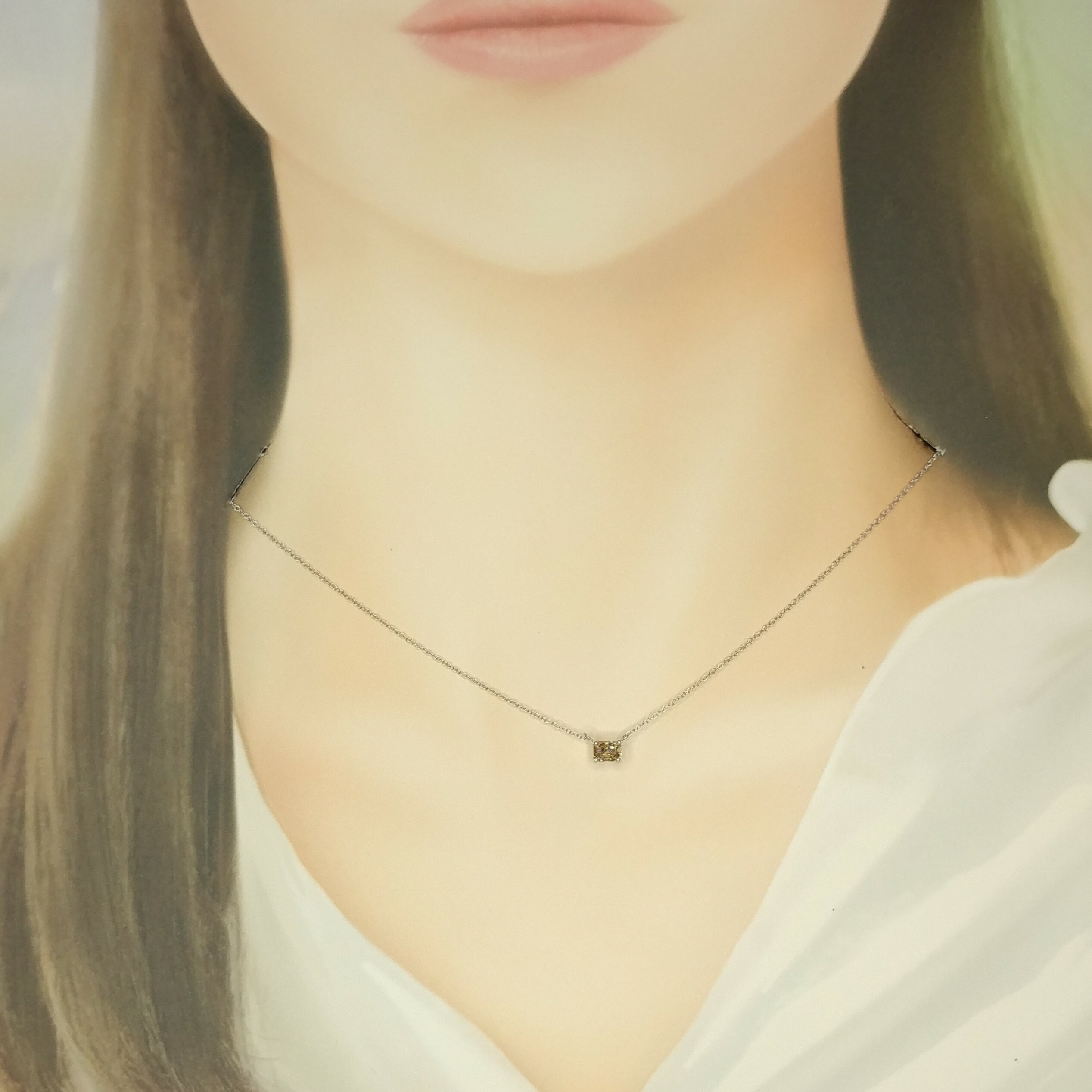 全新18K白金【單粒57份咖啡鑽】頸鍊