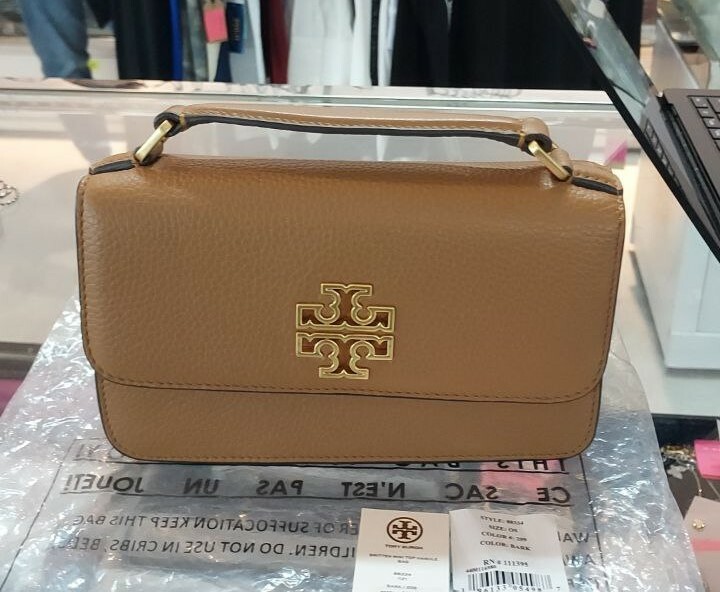 [S] TORY BURCH BRITTEN MINI TOP HANDLE BAG,BARK, 88334-209 (STB157)