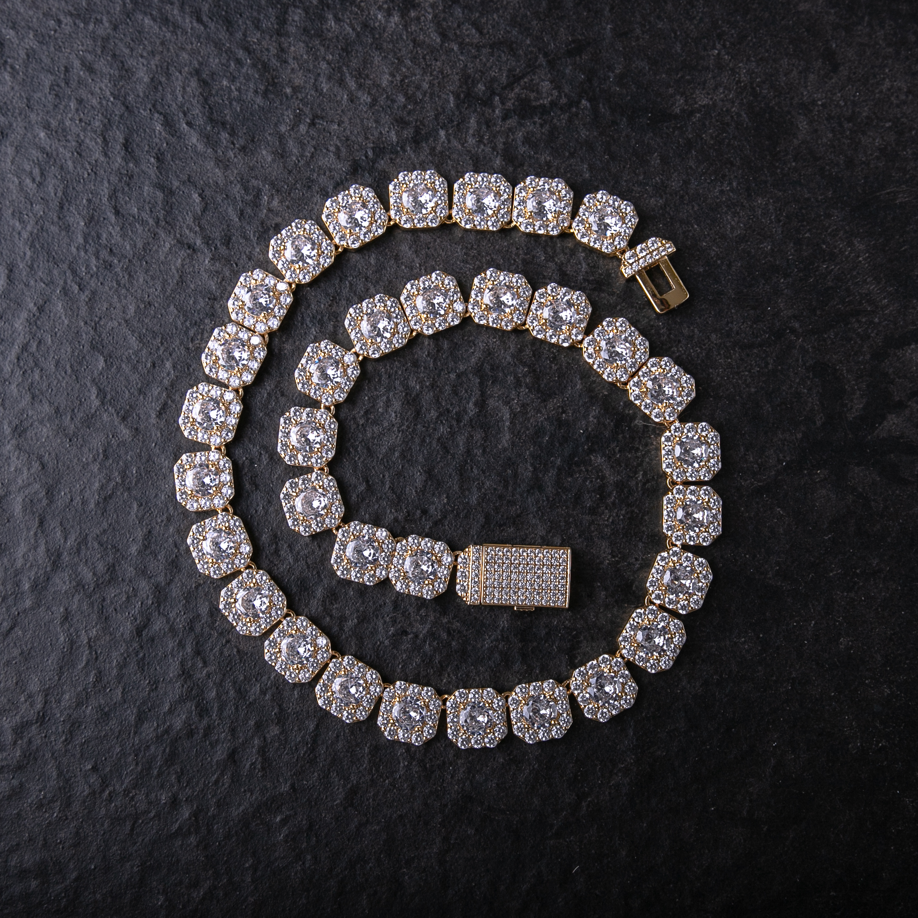 金色12MM clustered tennis 項鍊