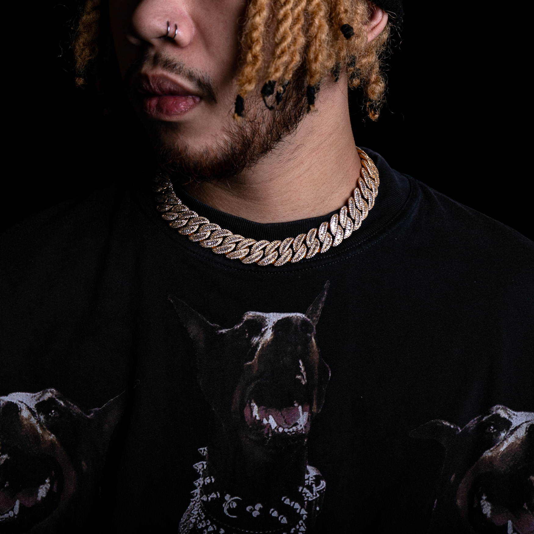 金色20MM BAGUETTE & ROUND CUT MIAMI項鍊