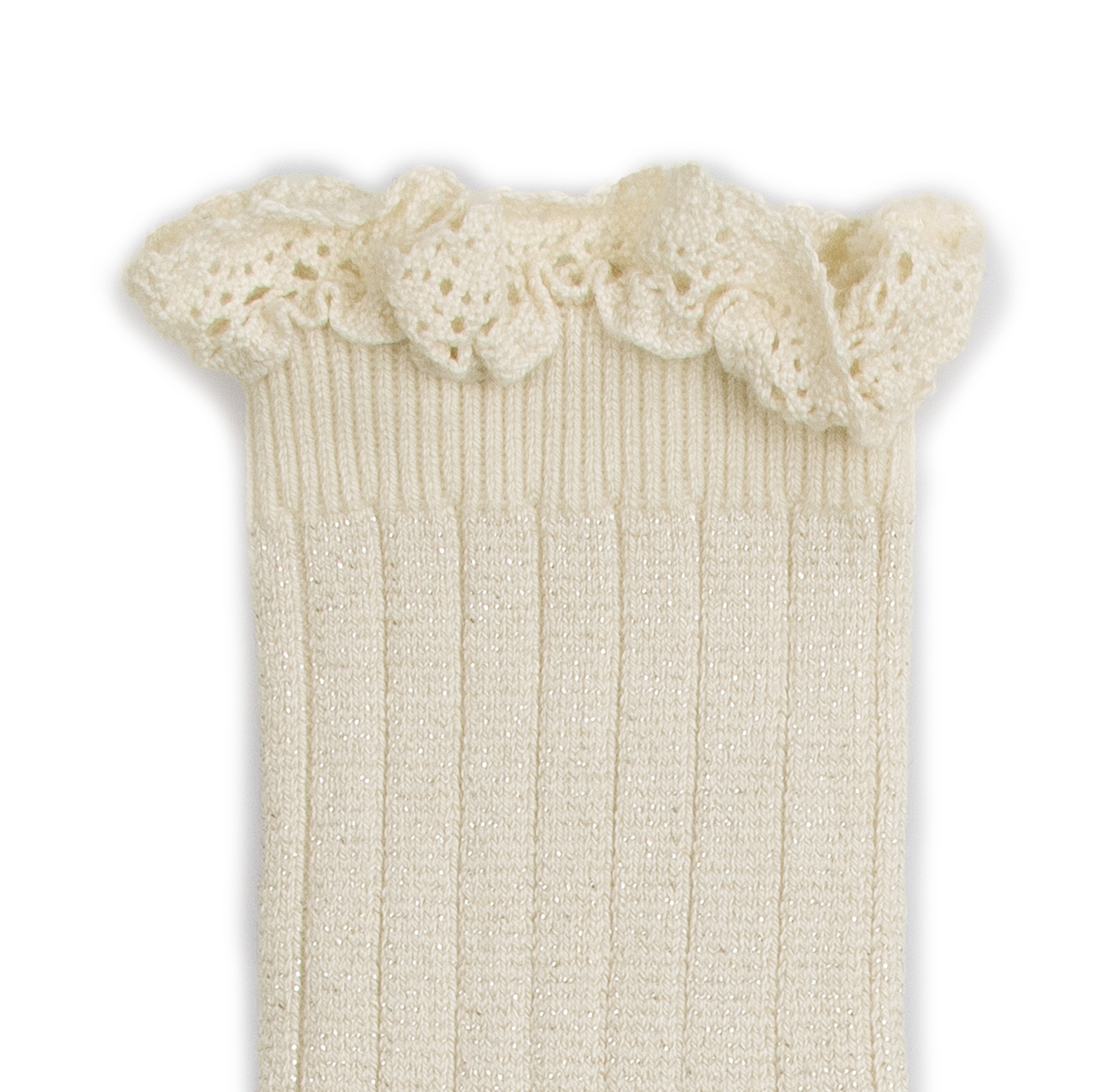 COLLÉGIEN - Victorine Glitter Ribbed Crew Socks with Lace Trim（Doux Agneaux）