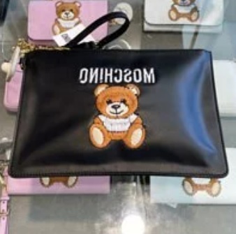 [S] MOSCHINO T8429-8001-0555 TEDDY BEAR PRINT LEATHER CLUTCH,BLACK, 667112256499 (SM157)