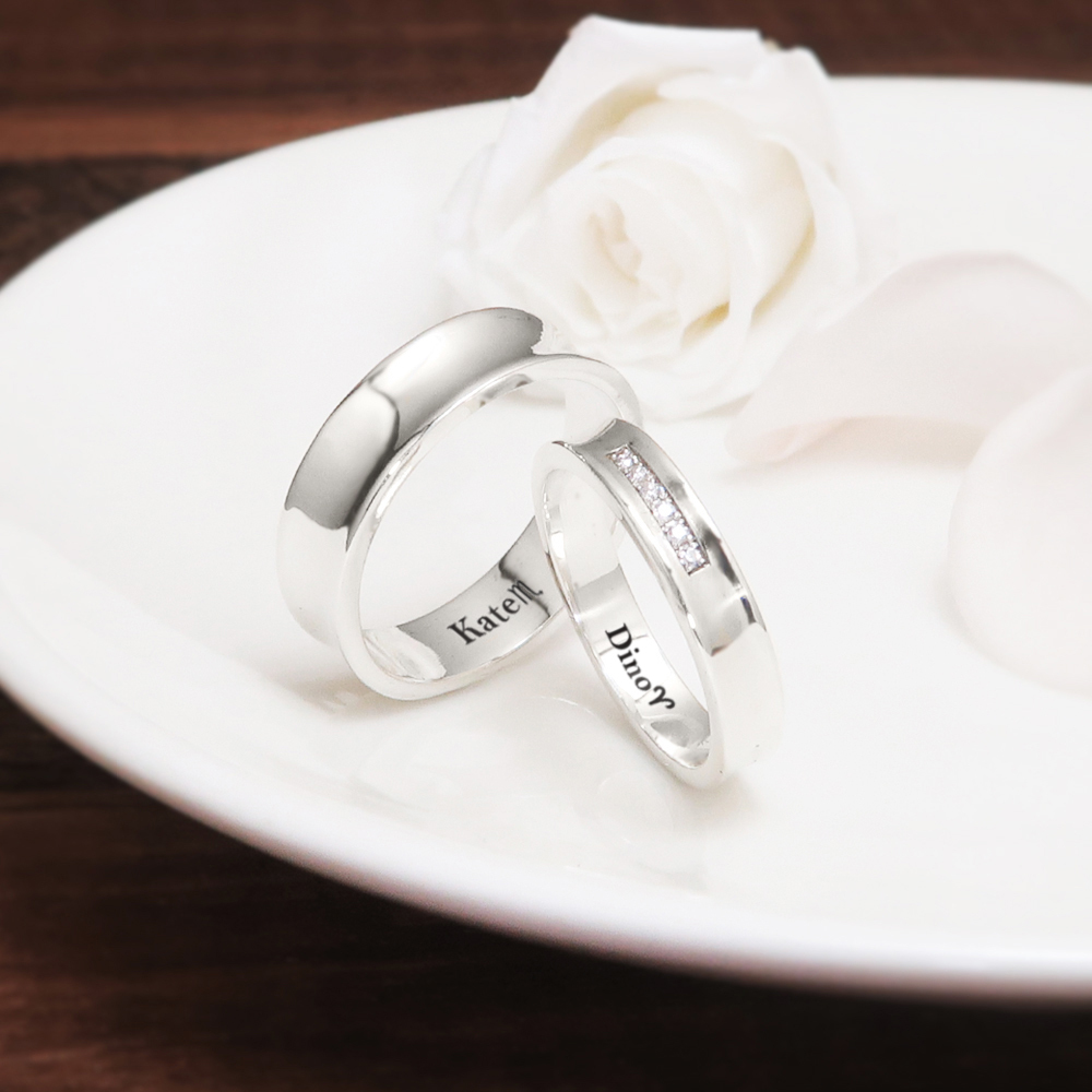 閃耀內弧 小鑽版 對戒組 情侶款 刻字訂製 925純銀戒指 情侶對戒
