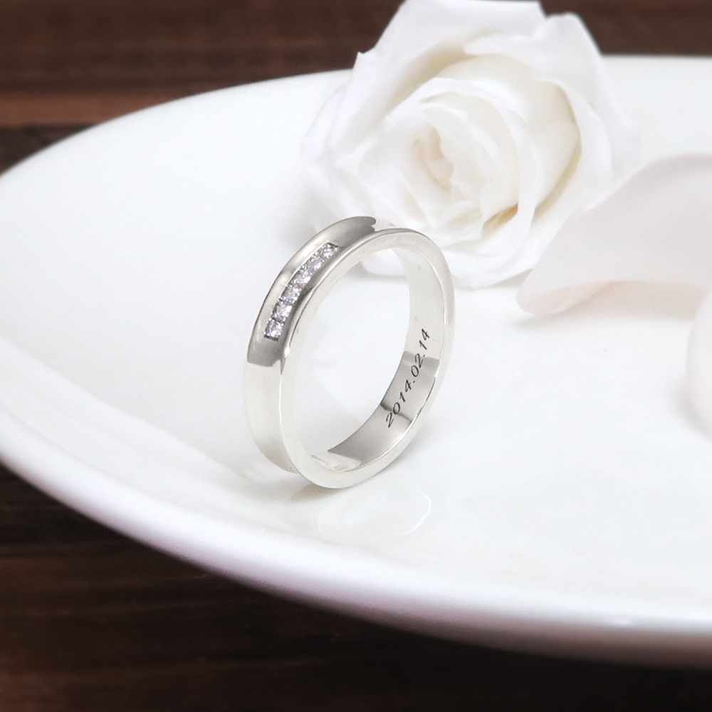 純銀刻字 極簡內弧 鑲鑽版 女戒 925純銀戒指 女生戒指 客製化訂製