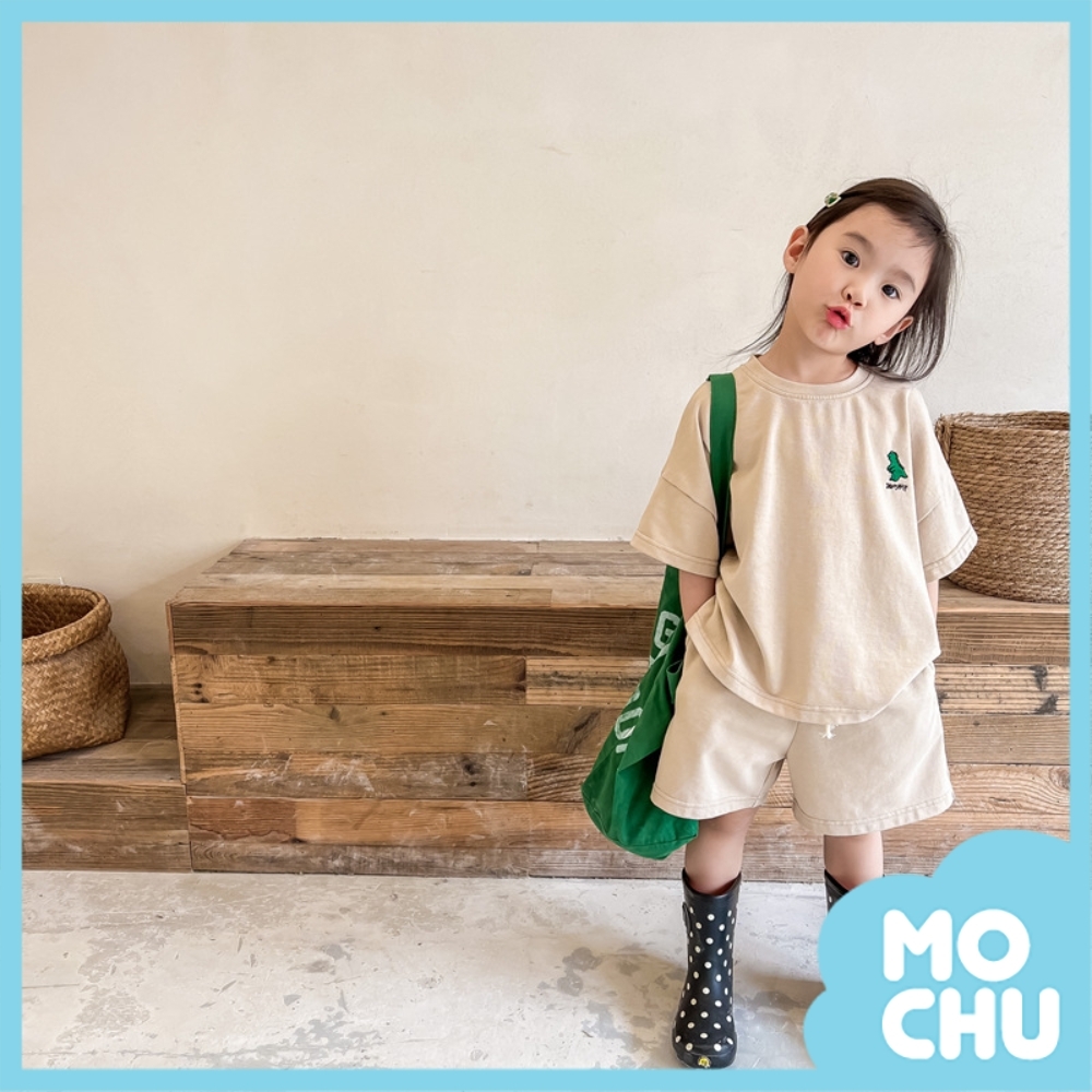 刺繡小恐龍短袖短褲套裝(兩色)