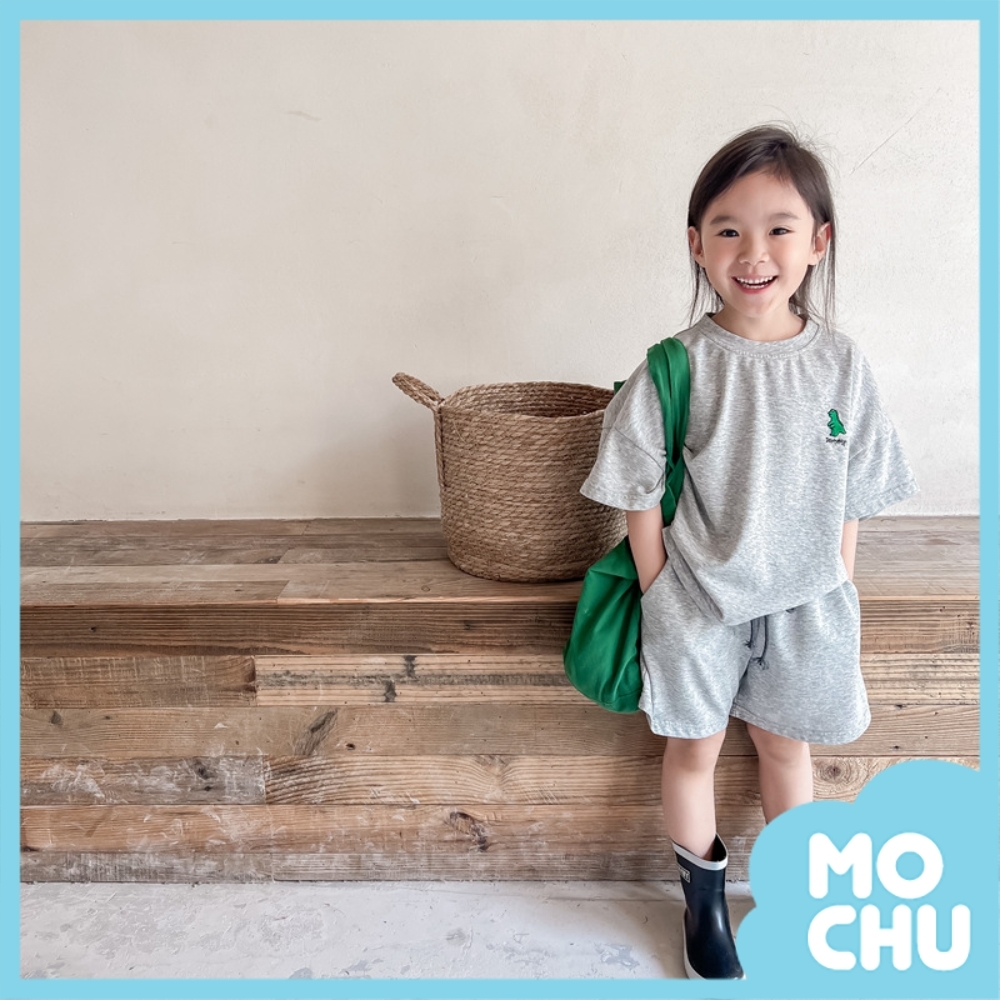 刺繡小恐龍短袖短褲套裝(兩色)