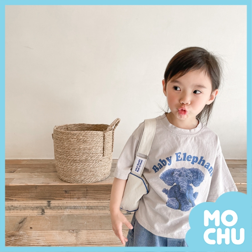 淺灰藍色小象短袖上衣