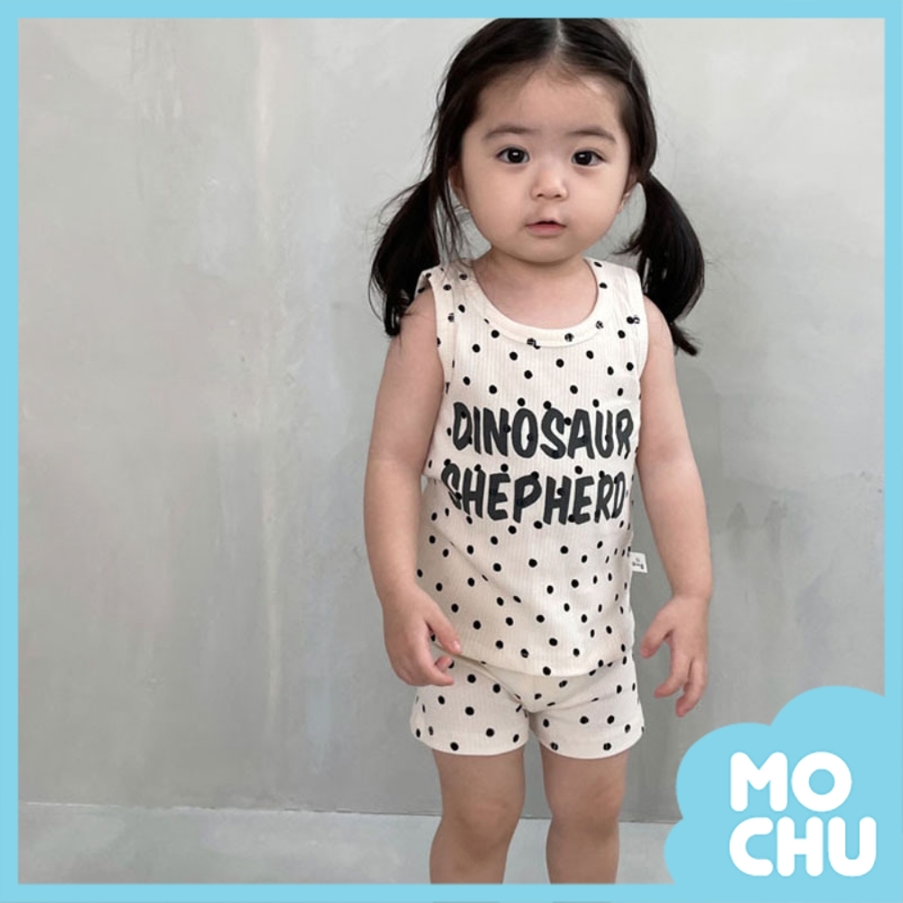 字母波點無袖背心短褲套裝(三色)