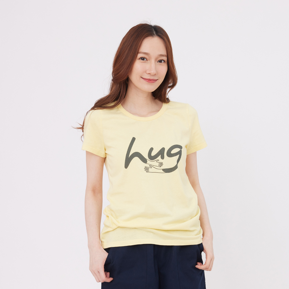 hug 短袖 蜜桃棉 女T 鵝黃色