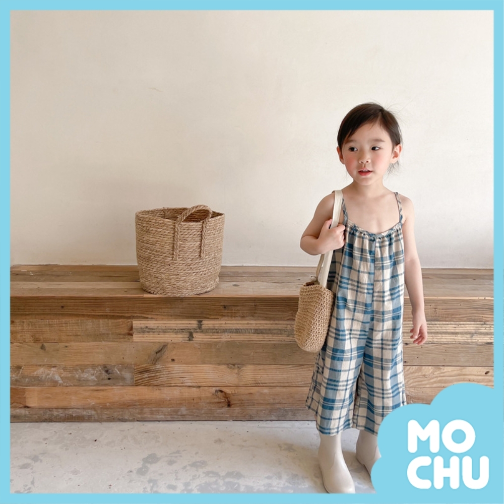 格紋吊帶連身七分褲(兩色)