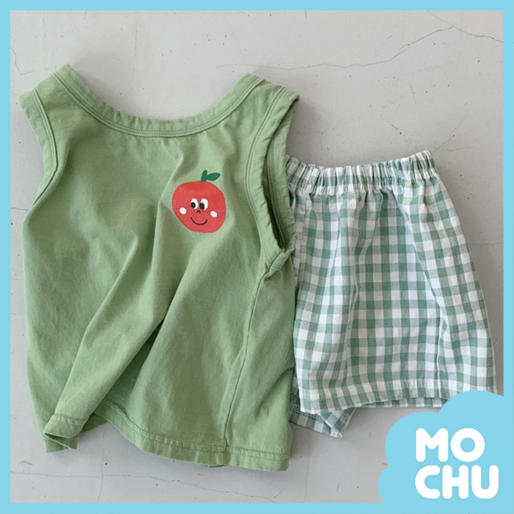 臉紅蘋果格子短褲套裝