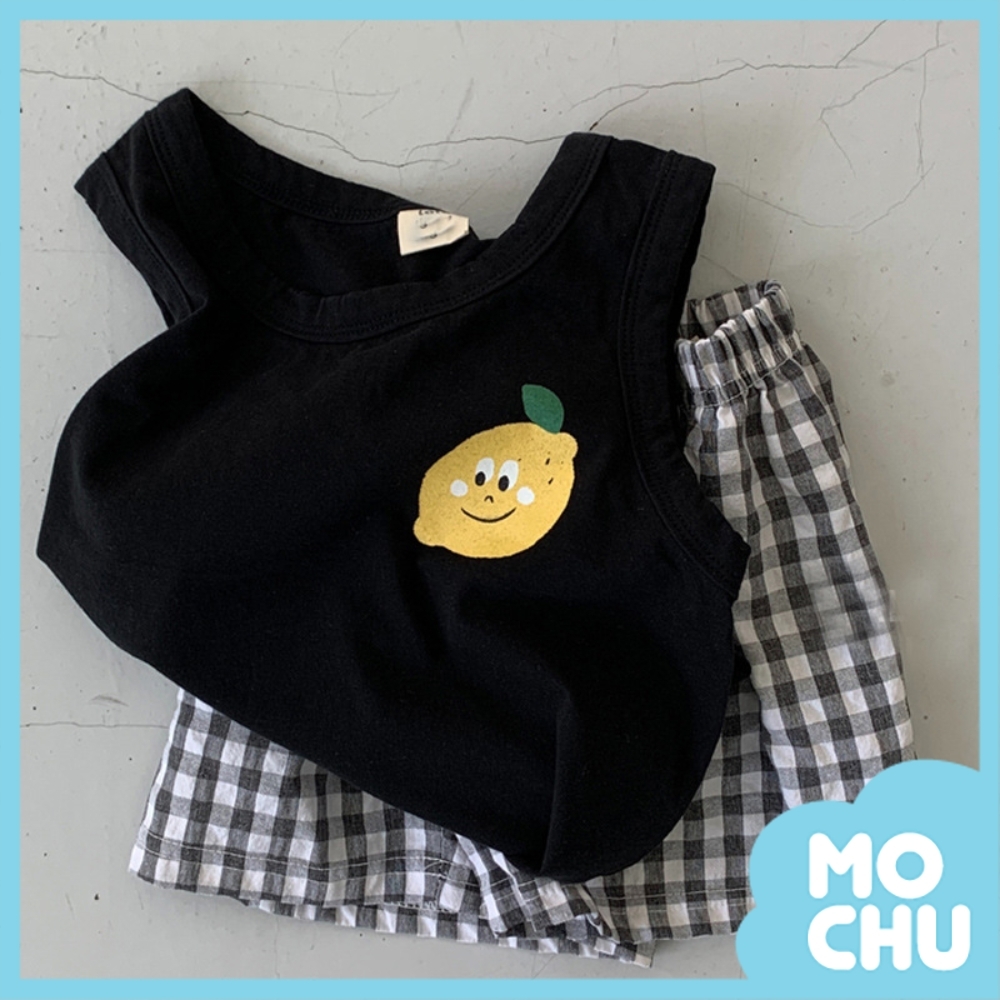 黃檸檬格子短褲套裝