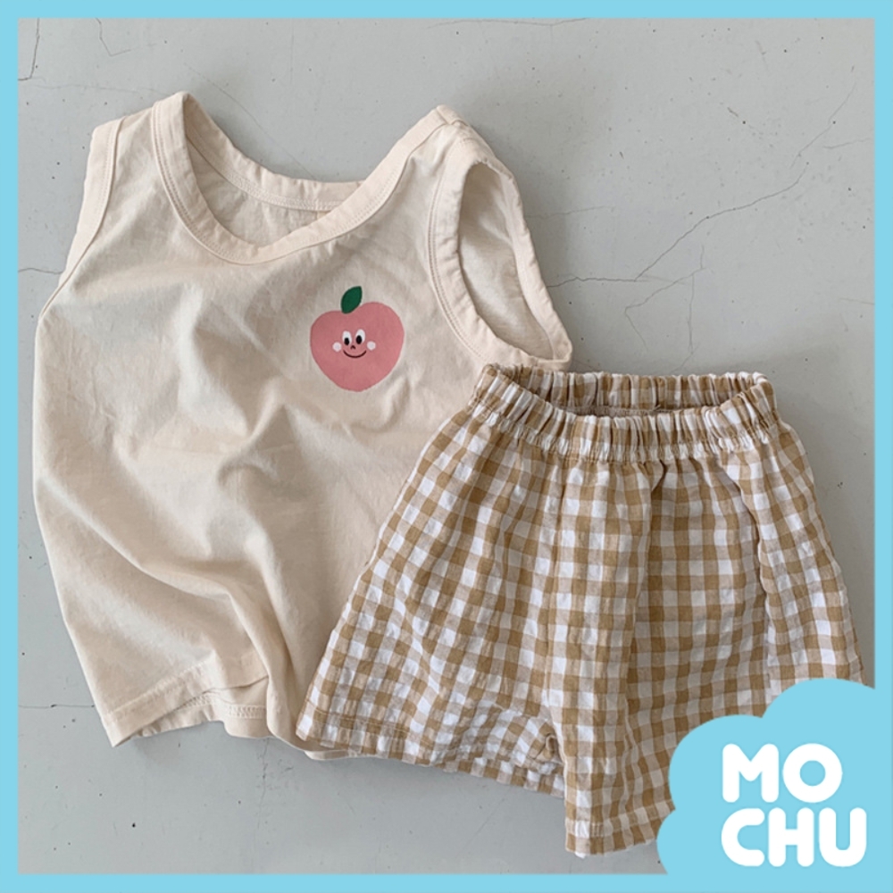 水蜜桃格子短褲套裝