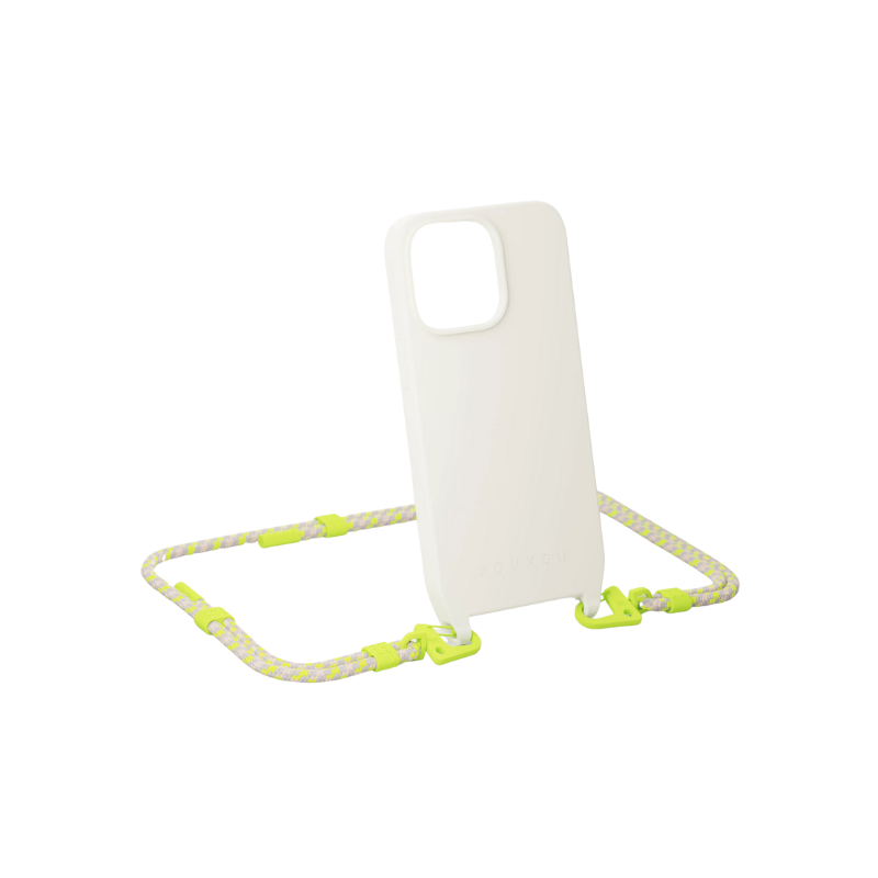 XOUXOU｜ iPhone 奶油白手機殼 + 編織綠背繩