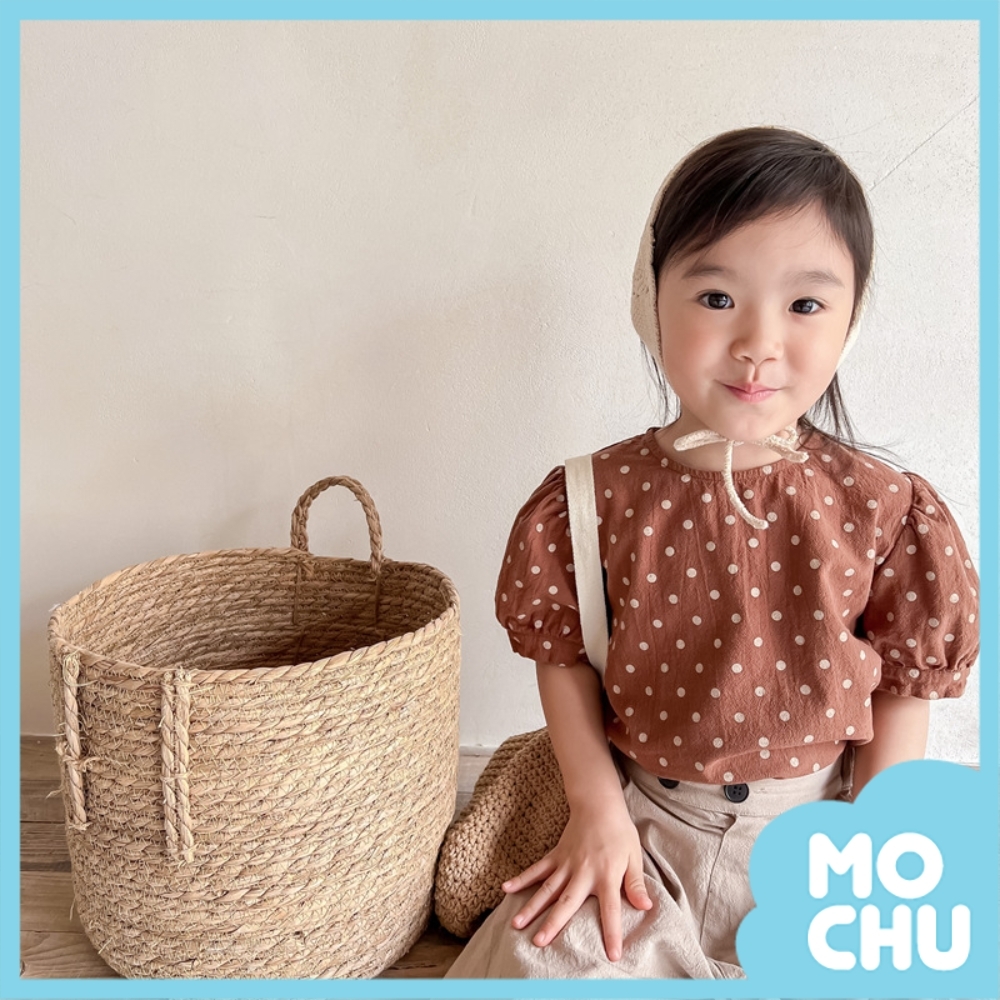 圓點棉麻泡泡袖上衣(兩色)